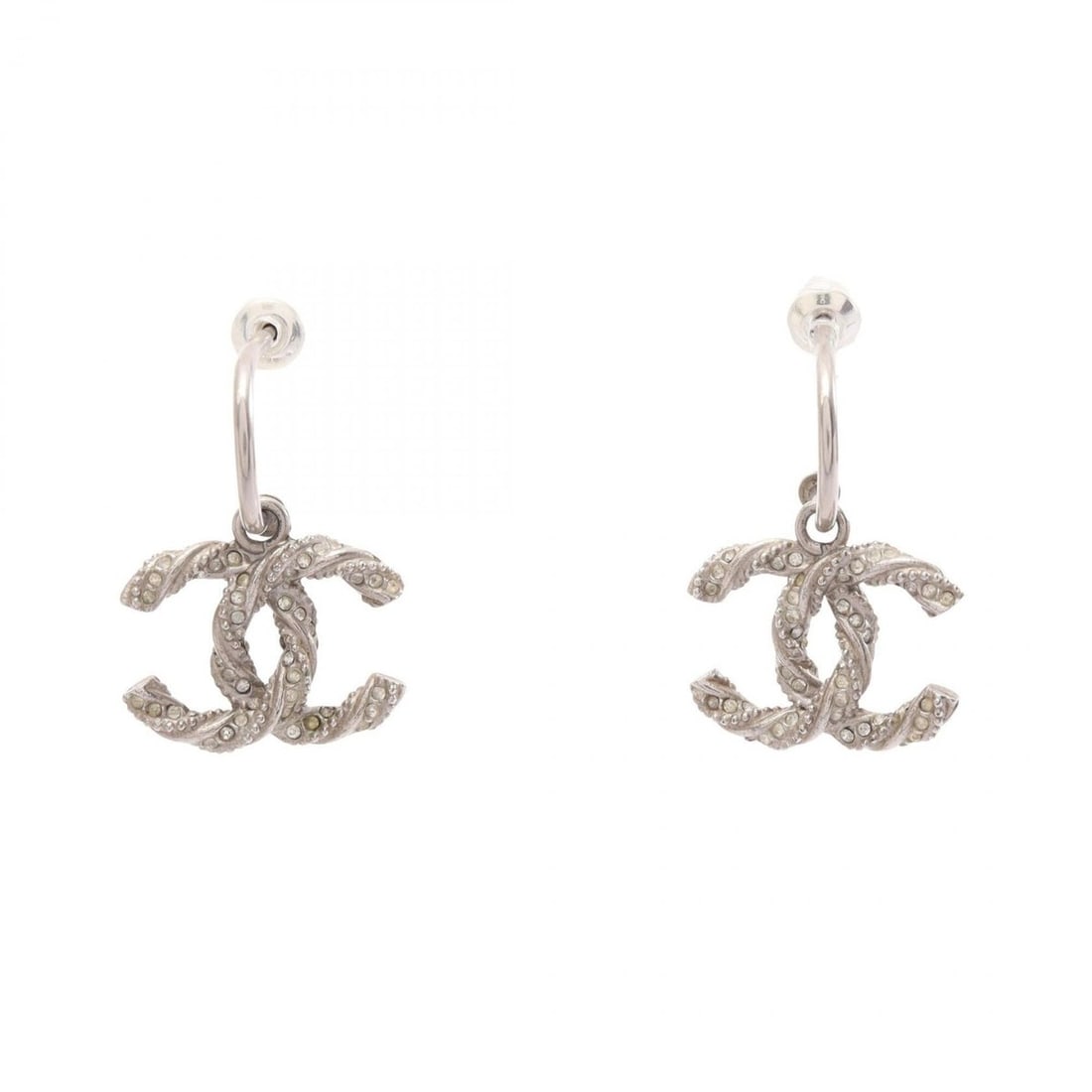 Chanel Coco Mark Hoop Earrings, Metal Jewelry, Women's, Silver Tone