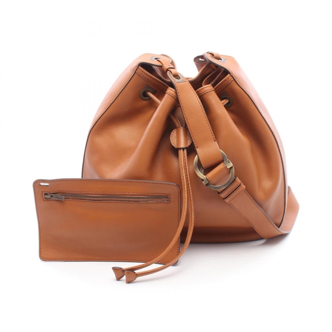 Salvatore Ferragamo Gancini Drawstring Shoulder Bag/Handbag, Leather, Women's, Brown
