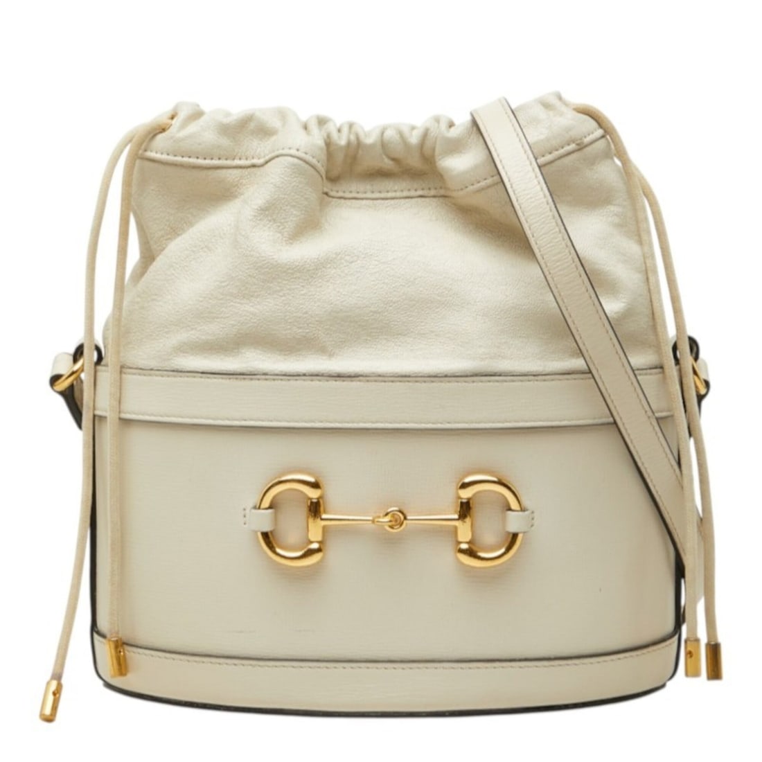 Gucci Horsebit 1955 Bucket Bag, Crossbody Shoulder 602118, White Leather, Women's, GUCCI