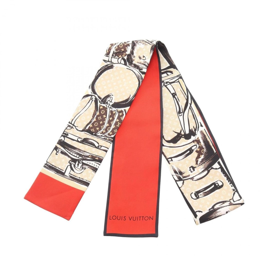 Louis Vuitton Bandeau Trunk Monogram Scarf/Muffler, Silk, Women's, Beige/Red/Brown, M73964: --- Catalog ---Category: SizeSize (LxW): 1.2m x 7.5cm / 47.24'' x 2.95''Category: DesignType: ScarfColor: Beige, Brown, Red colorGender: WomenMaterial: Silk Category: GeneralLine: MonogramBrand: Louis