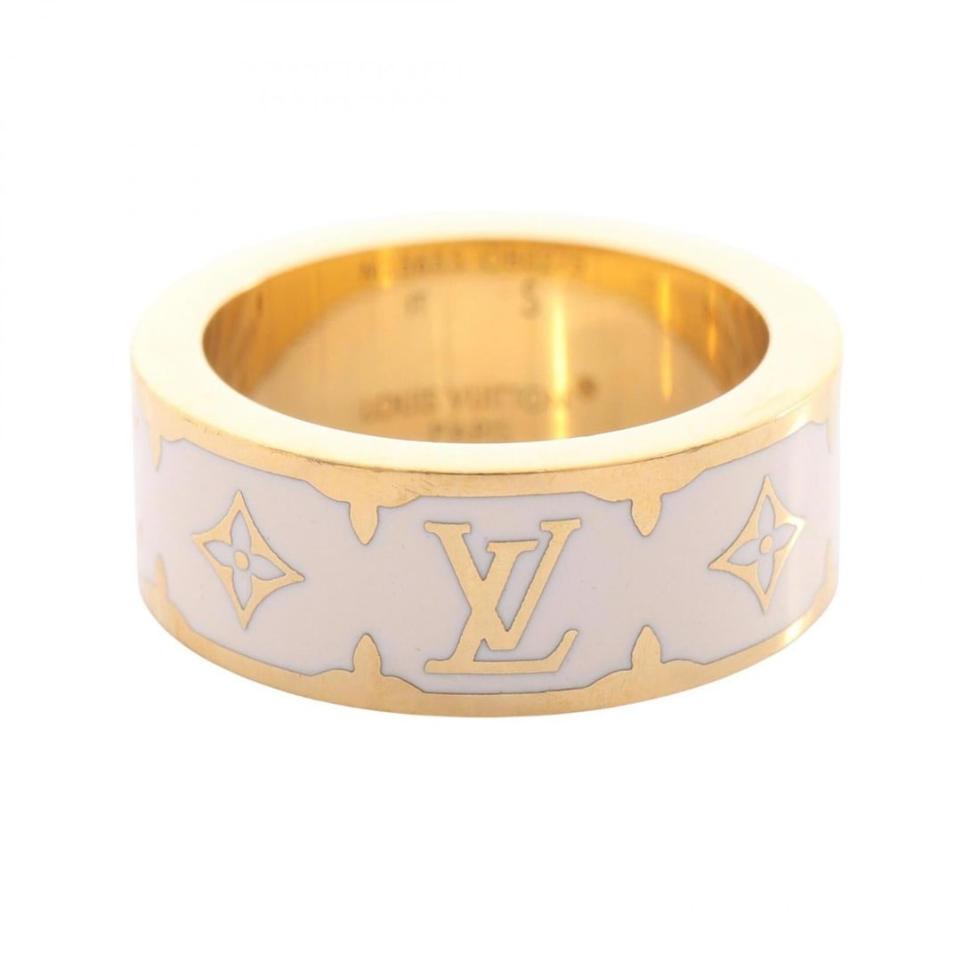 Louis Vuitton Nanogram Blanc Ring - Gold Plated Enamel Jewelry Women's Gold/Ivory M1565S