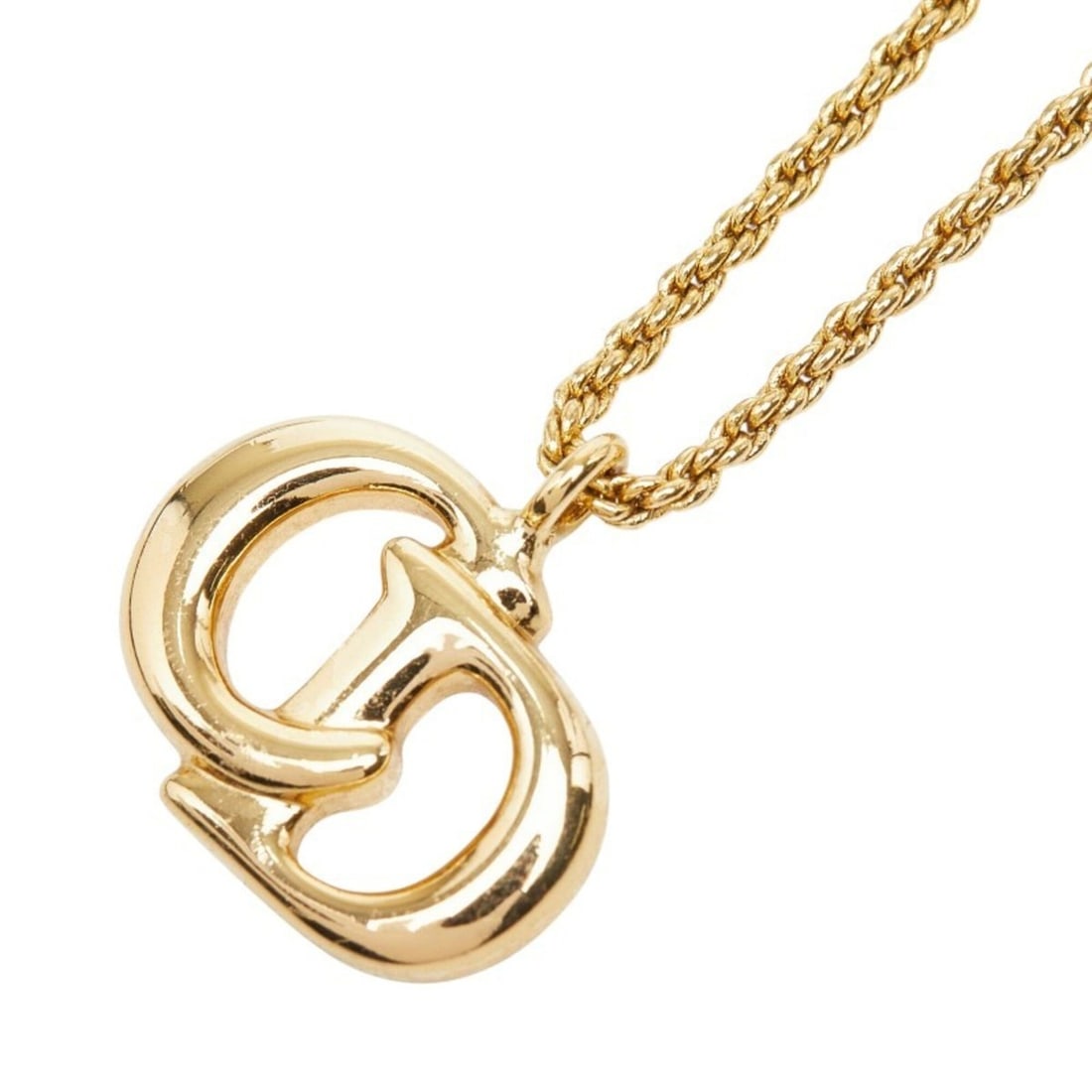 Christian Dior Dior CD Logo Chain Pendant Necklace, Gold Plated, Women's
