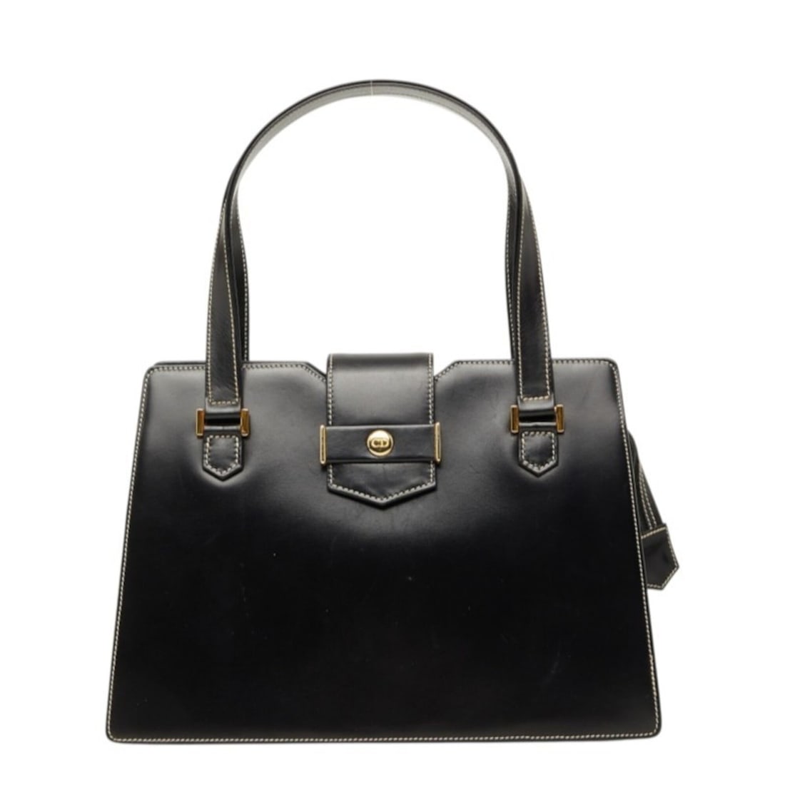 Christian Dior Dior Logo Flap Stitch Handbag, Black Leather, Women's