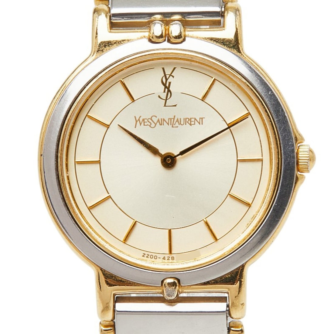 Saint Laurent x Citizen watch, model 2200-228481, Japanese quartz movement, gold dial, stainless: --- Catalog ---Category: SizeWrist Size: 15.5cm / 6.1''Case Diameter: 23mm / 0.91''Category: DesignType: WristwatchGender: WomenColor (Dial): GoldMaterial (Band): Stainless steelMaterial (Case): Stain