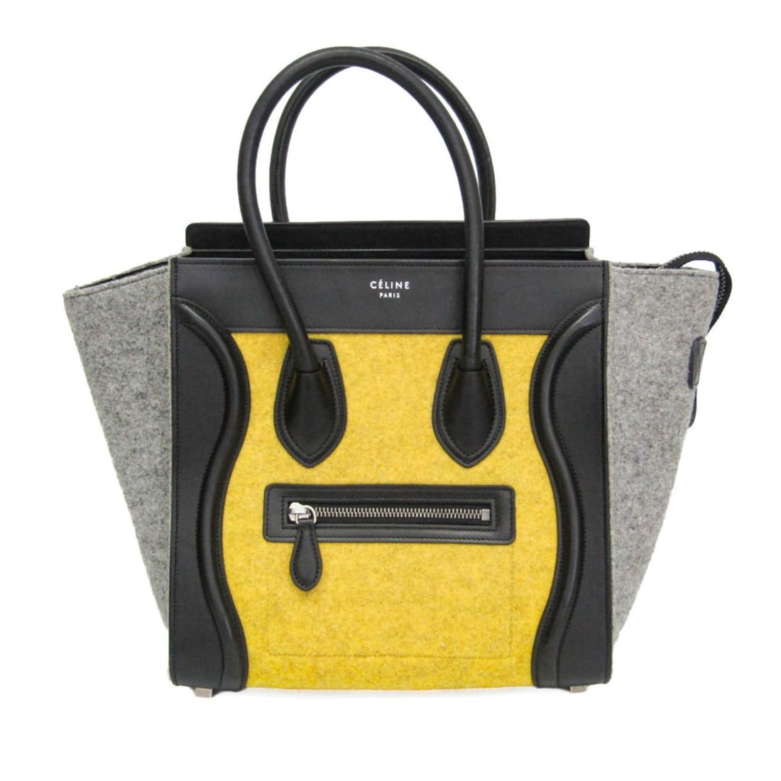 Celine Luggage Micro Shopper Women's Leather,Felt Handbag Black,Gray,Yellow: --- Catalog ---Category: SizeHandle Drop: 12.00cm / 4.72''Size (HxWxD): 26cm x 26cm x 13cm / 10.23'' x 10.23'' x 5.11''Handle Length: 45cm / 17.71''Category: DesignType: HandbagColor: Black, Gray, Yel