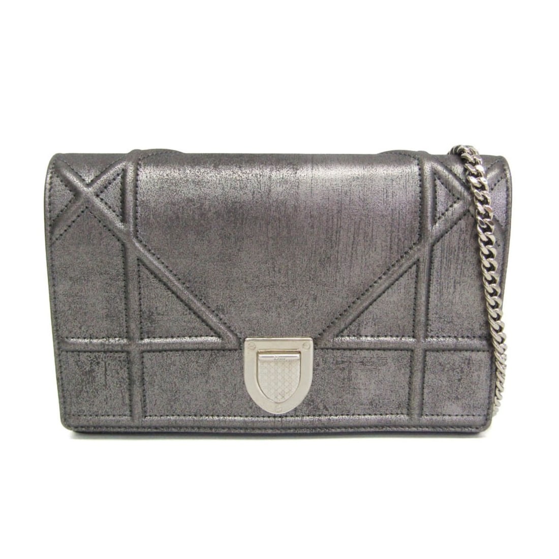 Christian Dior Diorama Crossbody Chain Shoulder Bag Women's Leather Shoulder Bag Silver
