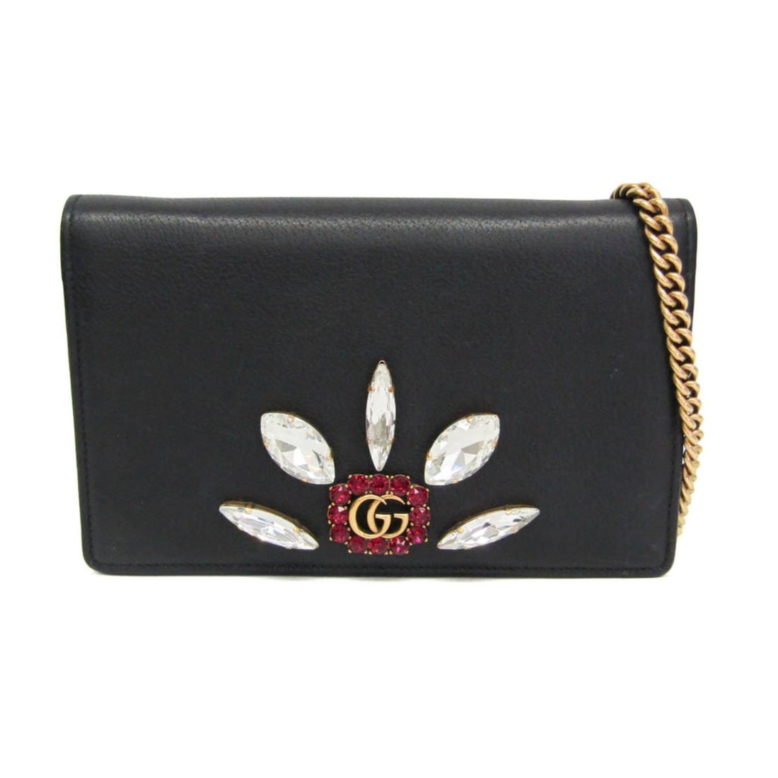 Gucci Double G Crystal Bijou 499782 Women's Leather Chain/Shoulder Wallet Black: --- Catalog ---Category: SizeSize (HxWxD): 12.5cm x 19.5cm x 3cm / 4.92'' x 7.67'' x 1.18''Strap / Chain Length: 1.23m / 48.42''Category: DesignType: Chain/Shoulder walletColor: BlackGender: WomenClos