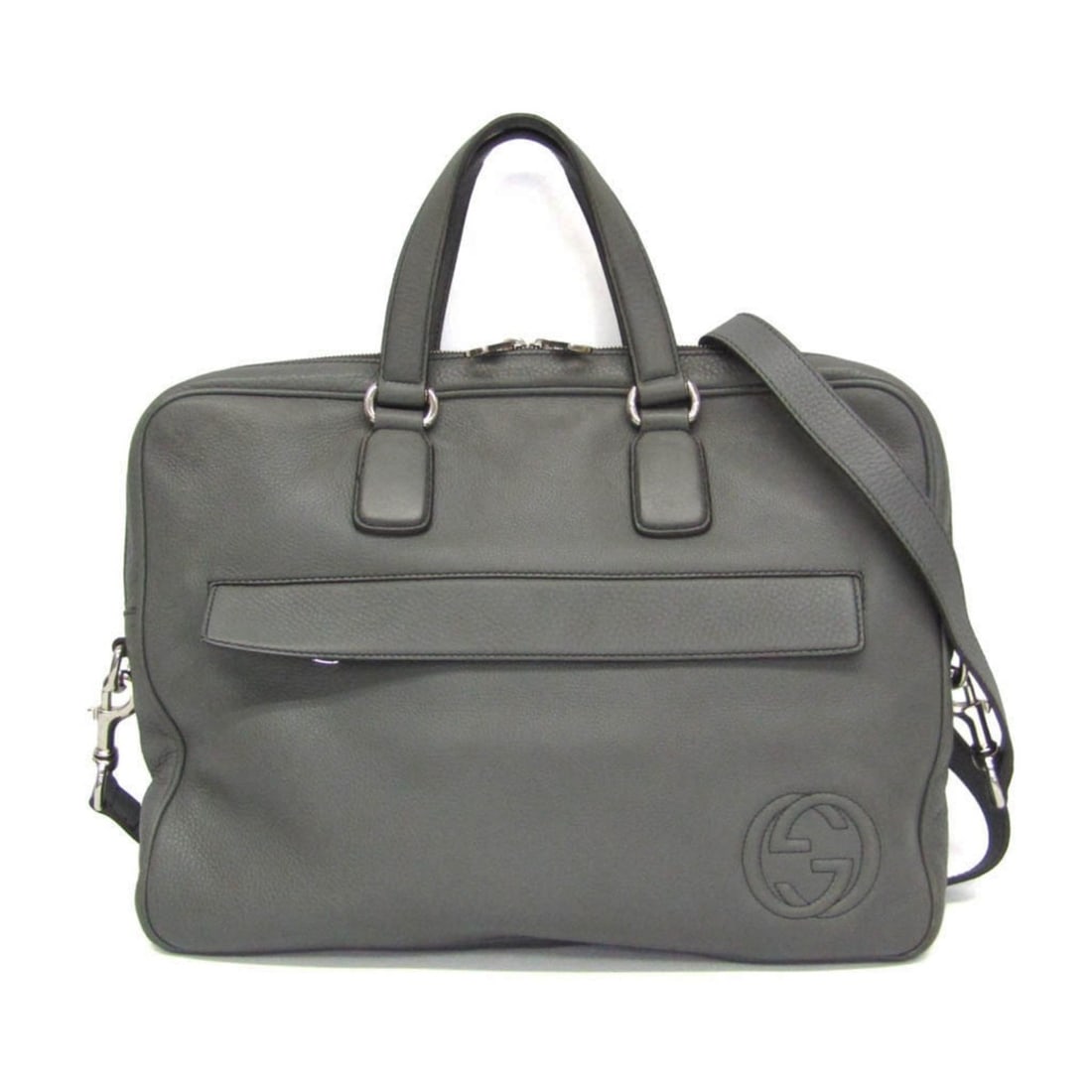 Gucci Interlocking G 322057 Men's Leather Briefcase,Document Case Gray