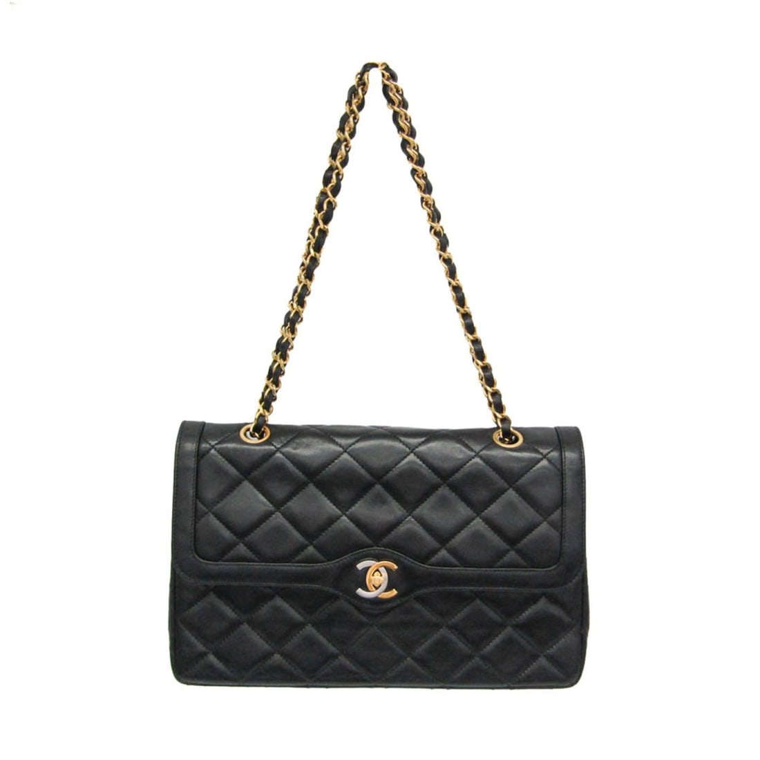 Chanel Matelasse Paris Limited Edition Double Flap Chain Women's Leather Shoulder Bag Black: --- Catalog ---Category: SizeSize (HxWxD): 18cm x 28cm x 6.5cm / 7.08'' x 11.02'' x 2.55''Strap Length: 52cm - 86cm / 20.47'' - 33.85''Category: DesignType: Shoulder bagColor: BlackGender: WomenClosur