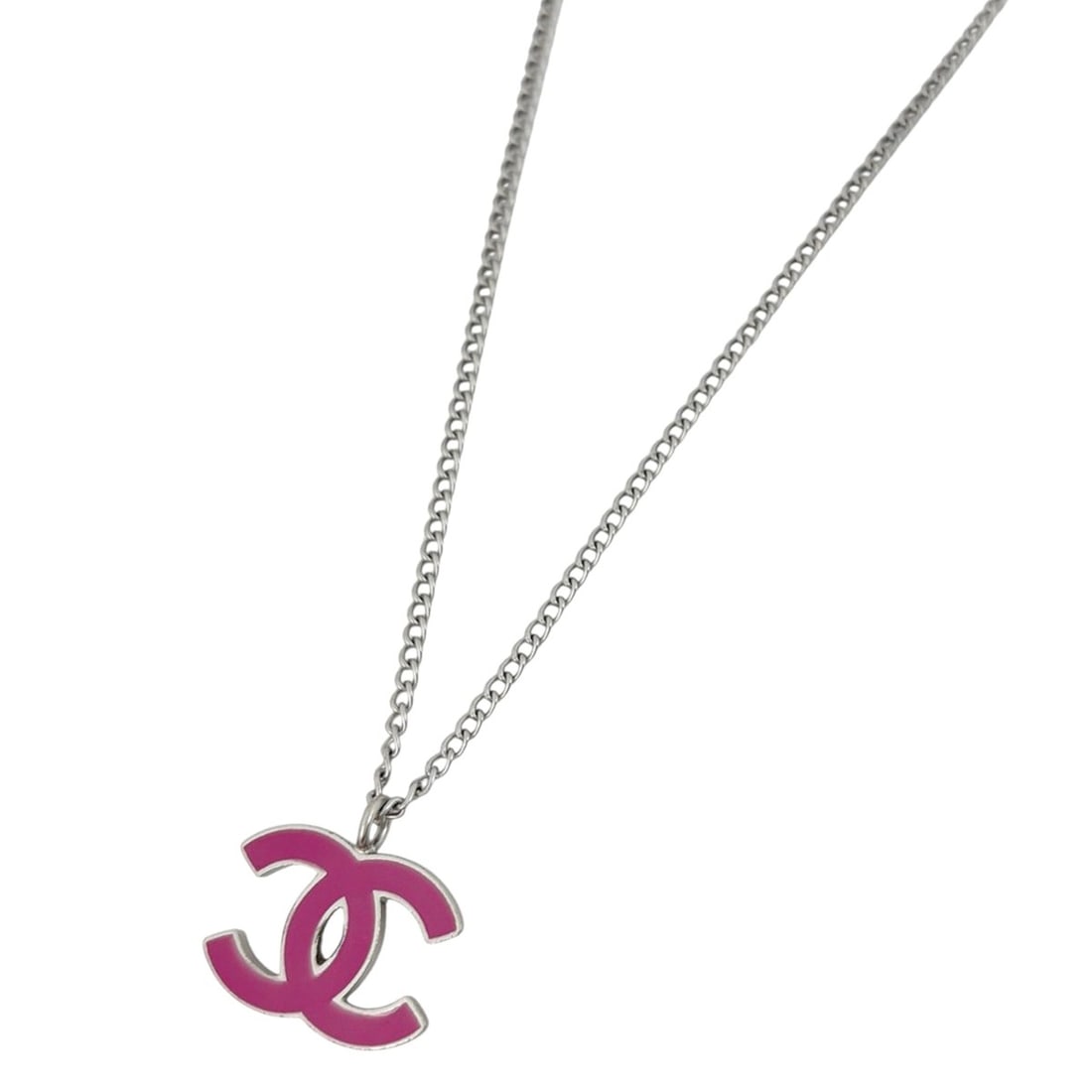 Chanel necklace, Coco Mark, metal, silver, pink, women's.: --- Catalog ---Category: SizePendant Size: 20mm x 20mm / 0.78'' x 0.78''Neck Circumference: 42 cm / 16.53''Category: DesignColor: Pink, SilverGender: WomenMaterial: MetalNecklace Type: NecklaceCategor