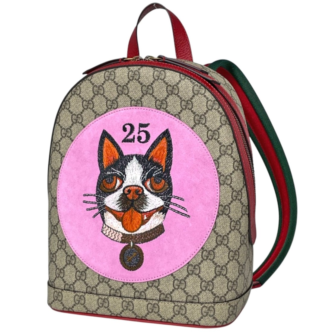 Gucci GG Supreme Bosco Sherry Line Backpack, Coated Canvas, Brown, Red, Pink, 495621, Women's: --- Catalog ---Category: SizeSize (HxWxD): 29cm x 22cm x 10cm / 11.41'' x 8.66'' x 3.93''Category: DesignType: BackpackColor: Brown, Pink, Red colorGender: WomenMaterial: Coated canvas , Leather Categ
