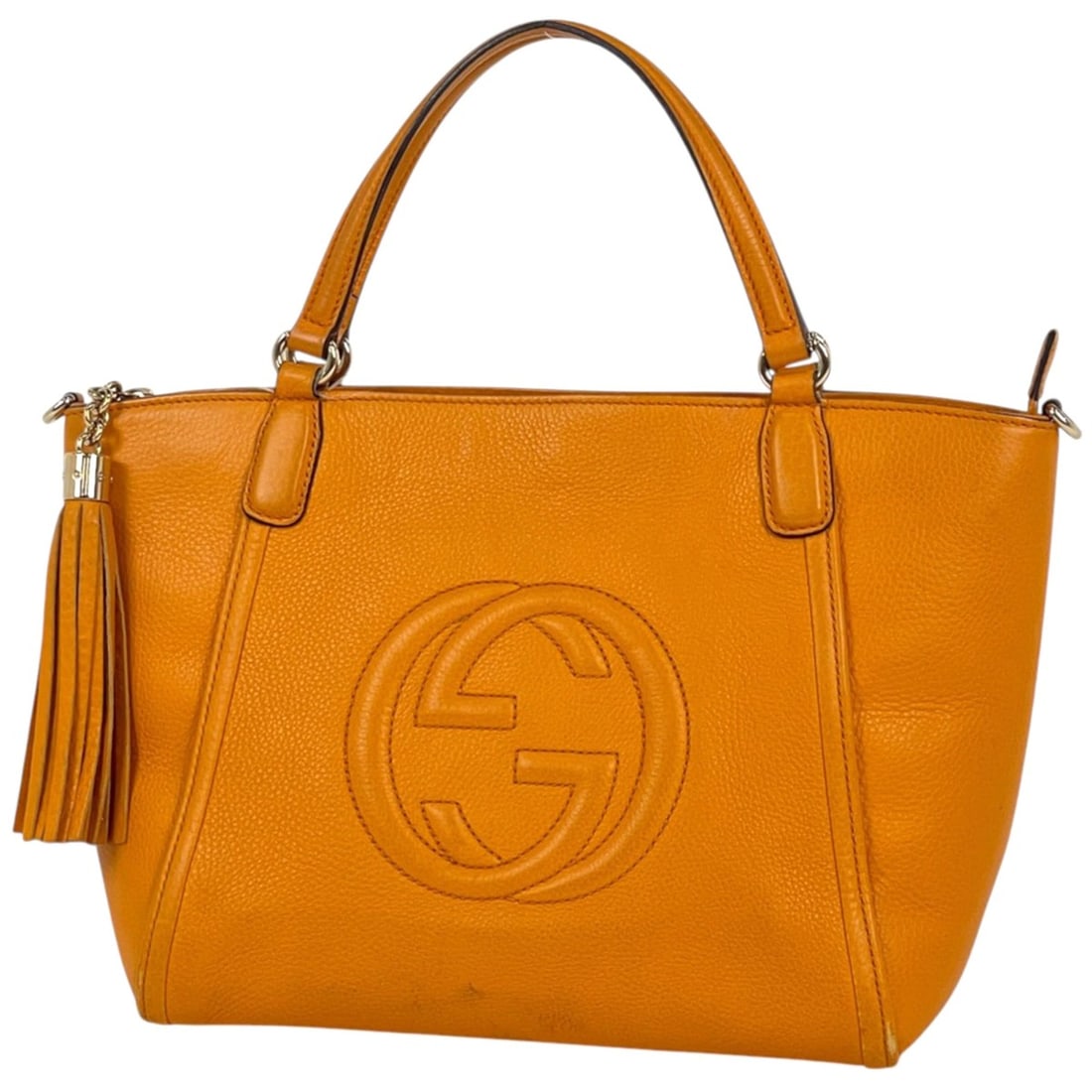 Gucci Soho Interlocking G Leather Handbag, Orange, 369176, Women's: --- Catalog ---Category: SizeSize (HxWxD): 22cm x 26cm x 13cm / 8.66'' x 10.23'' x 5.11''Category: DesignType: HandbagColor: OrangeGender: WomenMaterial: Leather Category: GeneralLine: SohoBrand: Gucc