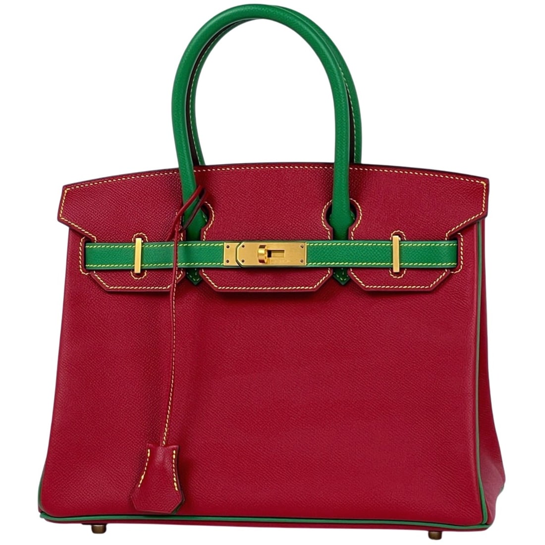 Hermes Birkin 30 Personal Order Handbag, Veau Epsom Leather, Rouge Casaque Bamboo (Green), X,