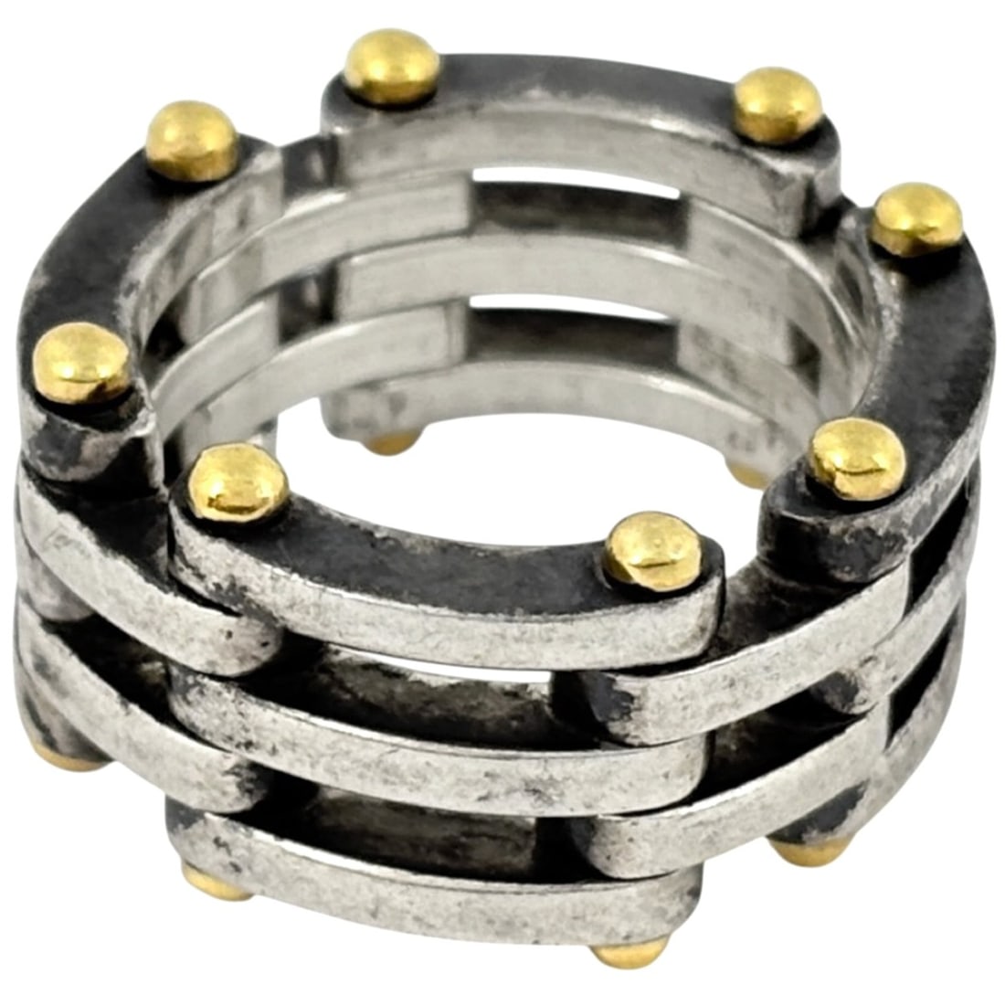Tiffany & Co. Gate Ring - Combination 18K Gold and Sterling Silver 925/750 Women's: --- Catalog ---Category: SizeJP Size: 9.5US Size: 5Category: DesignType: Band ringColor: Gold, SilverGender: WomenMaterial: Gold (18K), SilverCategory: GeneralBrand: Tiffany--- Item List ---Section: C