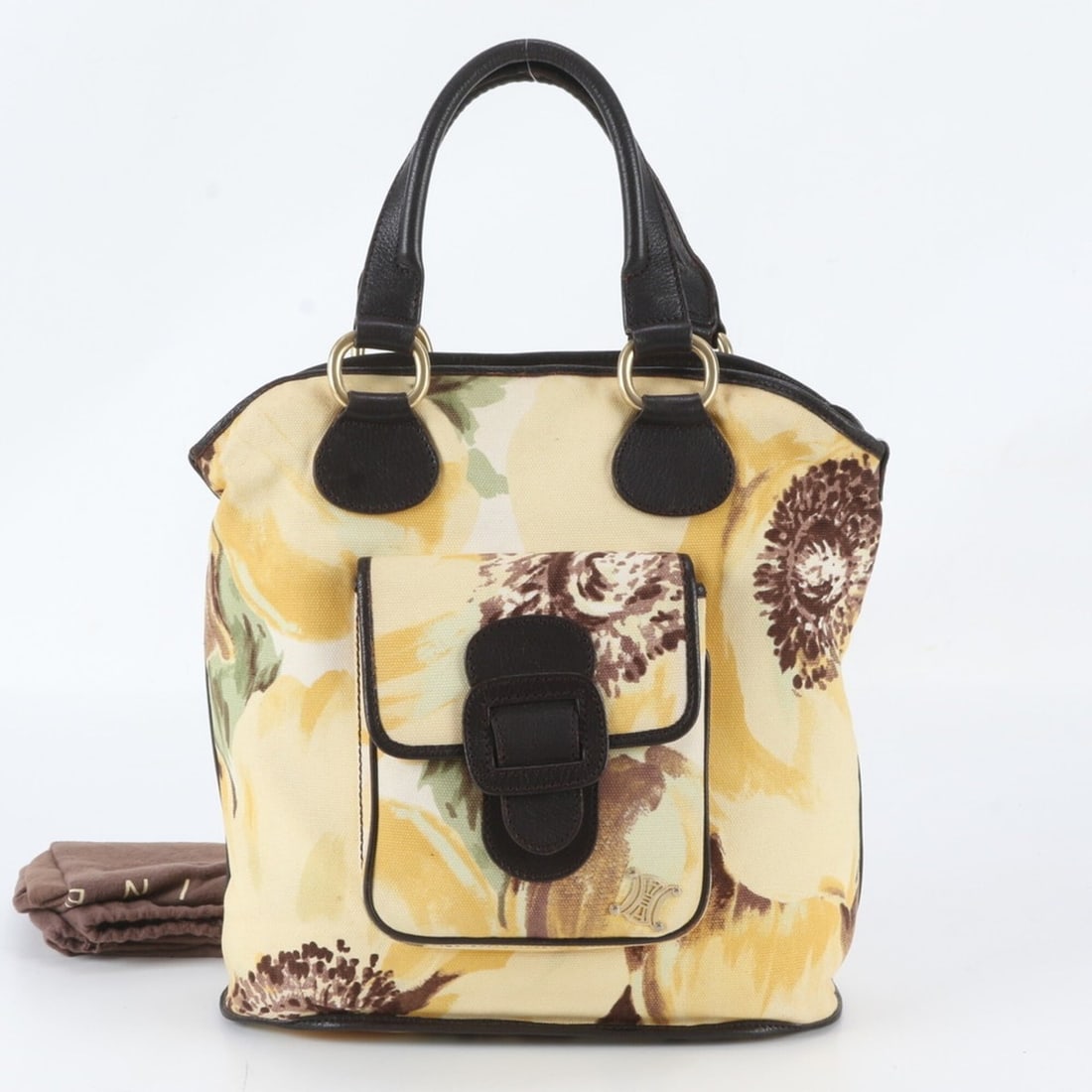 Celine Flower Pattern Leather Tote Bag Shoulder Handbag Gold Hardware Women's: --- Catalog ---Category: SizeSize (HxWxD): 30cm x 31cm x 12cm / 11.81'' x 12.2'' x 4.72''Category: DesignType: Handbag, Shoulder bag, Tote bagColor: Brown, YellowGender: WomenMaterial: Leather , Canva