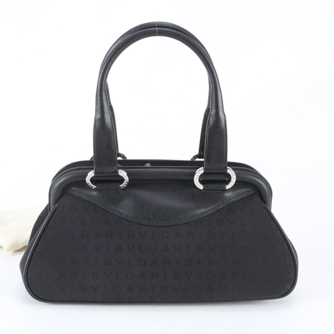 Bvlgari Logomania Leather Handbag Tote Bag, Black with Silver Hardware, Women's
