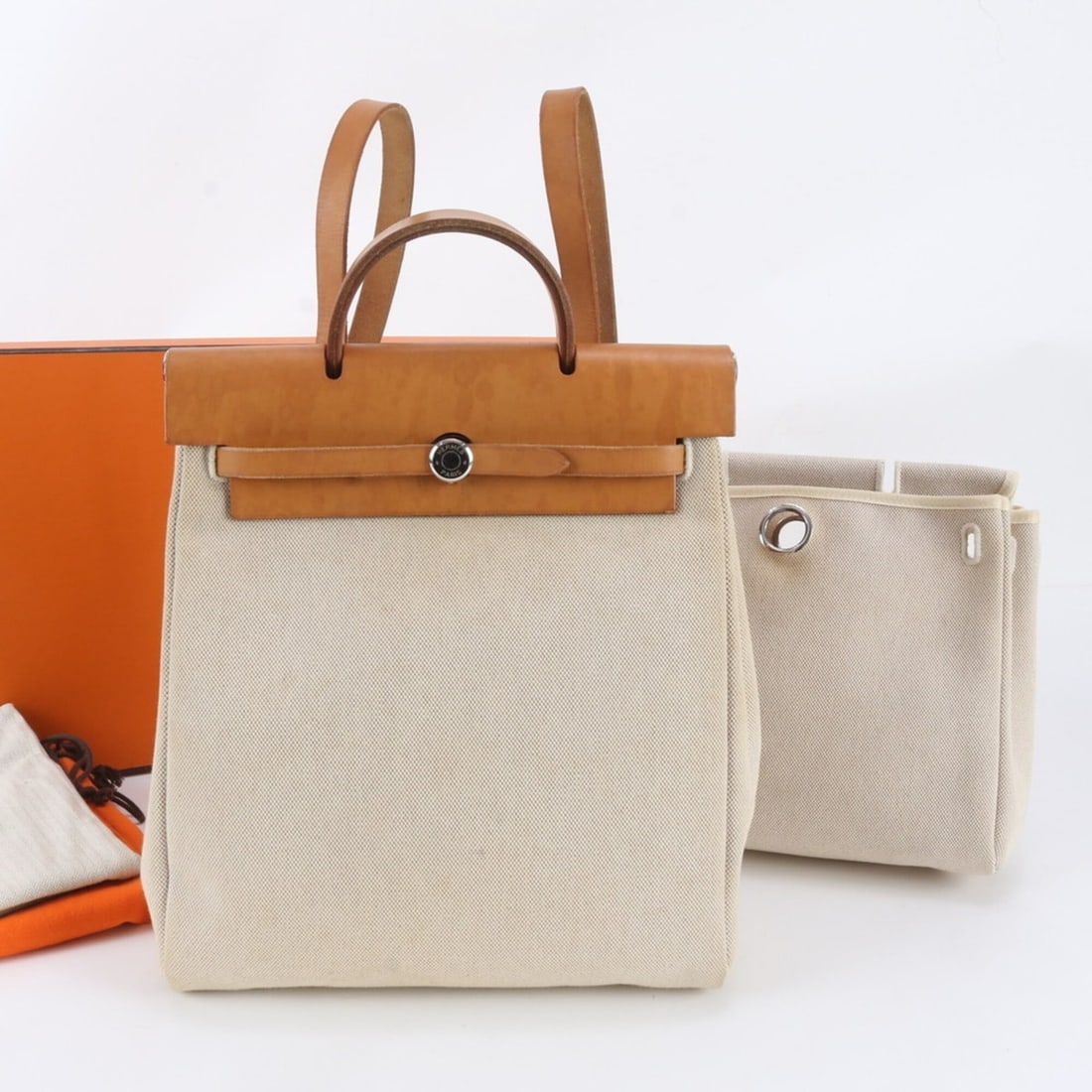 Hermes ?G stamp Herbag Ad Toile H Leather 2-way Backpack with Replacement Bag for Women