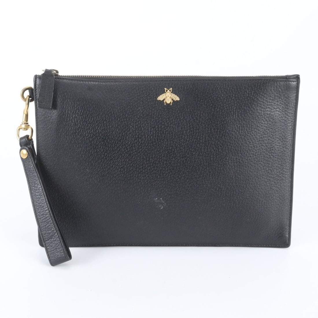 Gucci Animalier Bee 523684 Leather Second Bag Clutch Pouch Business Black Men's