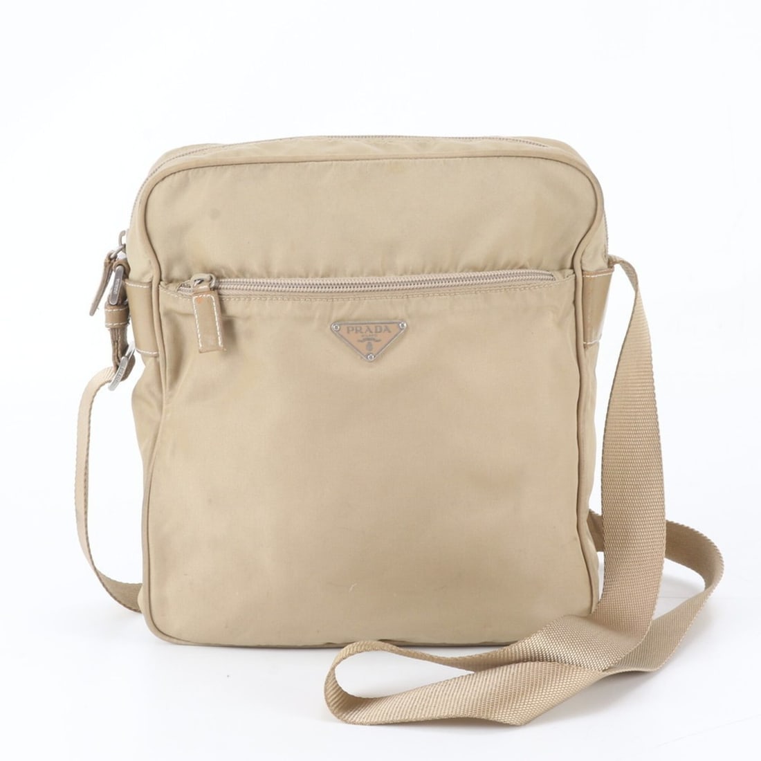 Prada Tessuto Nylon Triangle Logo Leather Shoulder Bag Handbag Tote for Women