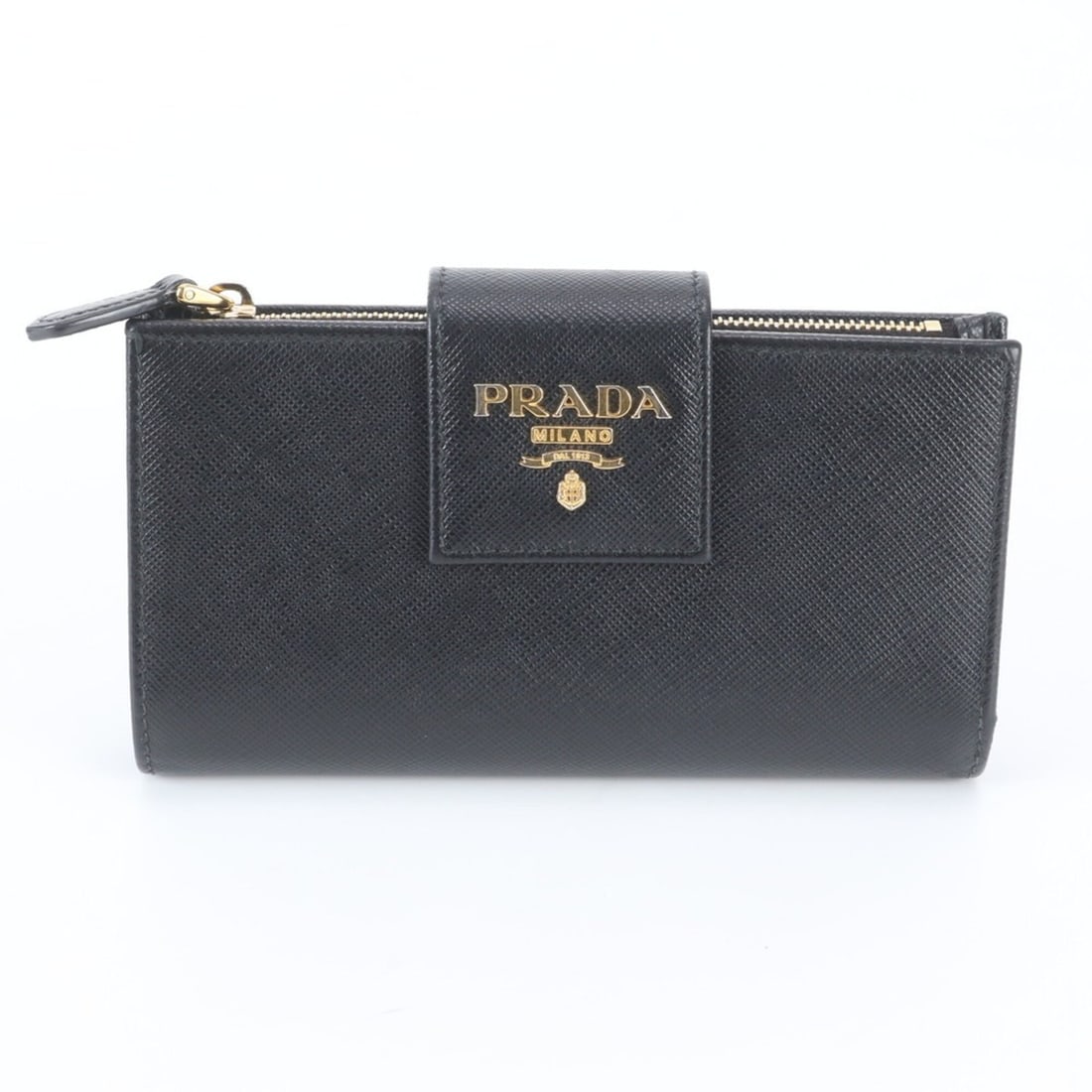 Prada Saffiano Leather Bi-fold Wallet, Compact Black, Women's