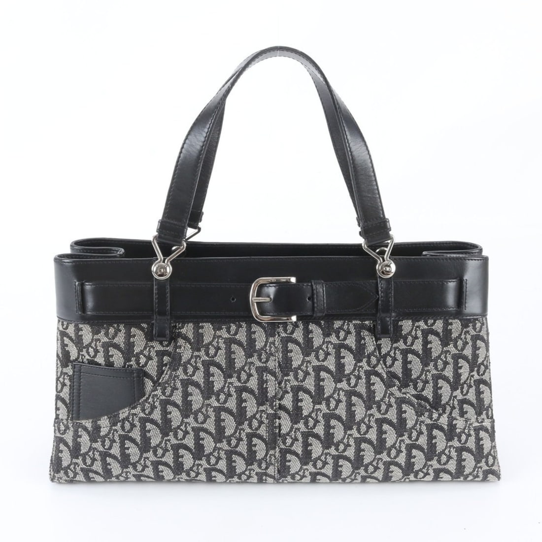 Christian Dior Trotter Leather Handbag Tote Bag Black Women's