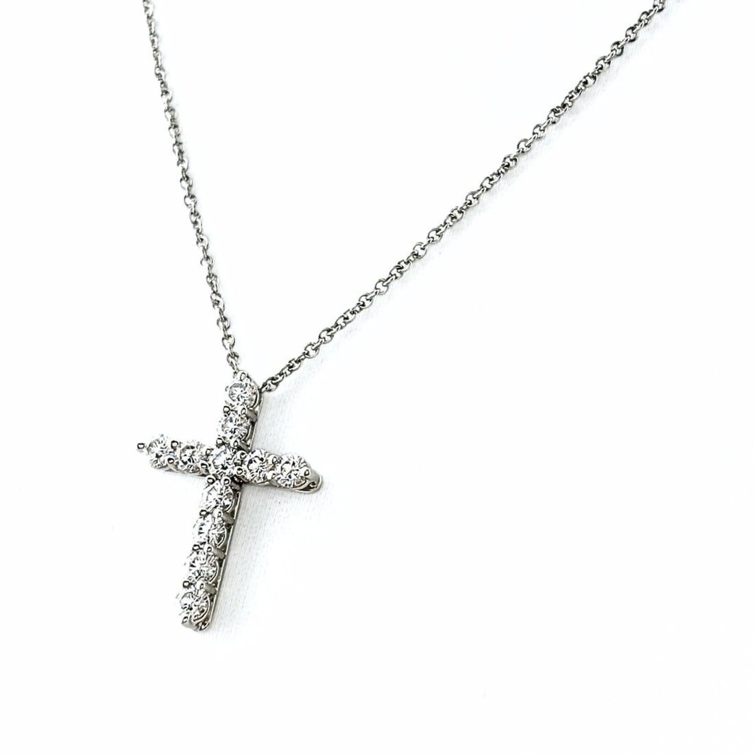 Tiffany & Co. Cross Platinum Pendant Small Melee Diamond Necklace Pt950 Women's