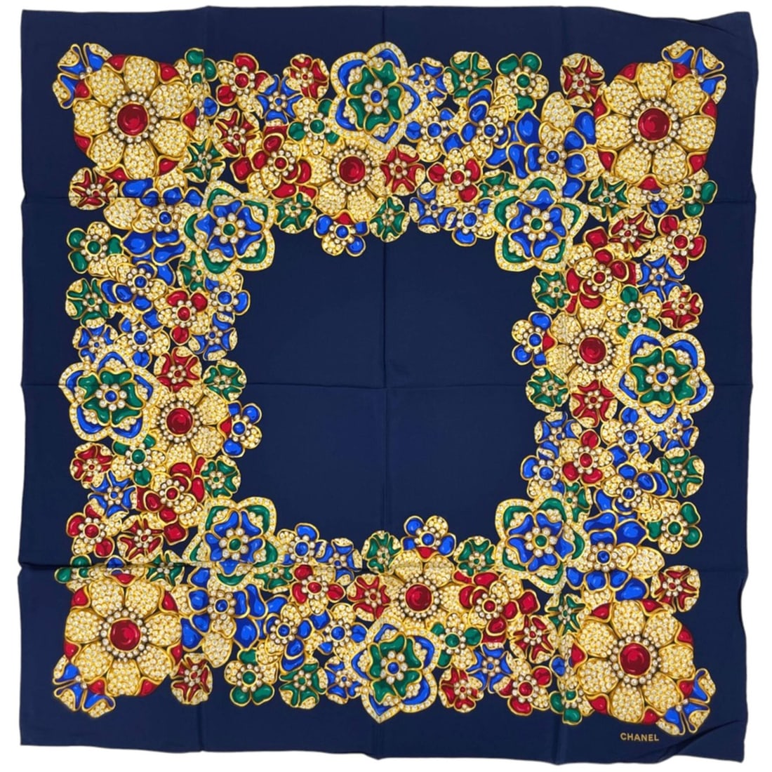 Chanel scarf/muffler, jewelry pattern, Gripoix silk, navy, women's.