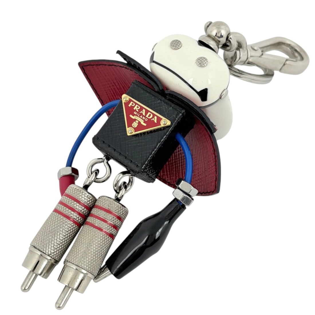 Prada Robot Saffiano Leather Keychain Charm Bag Vlad Metal Silver Nero (Black) 1TR017 Women's