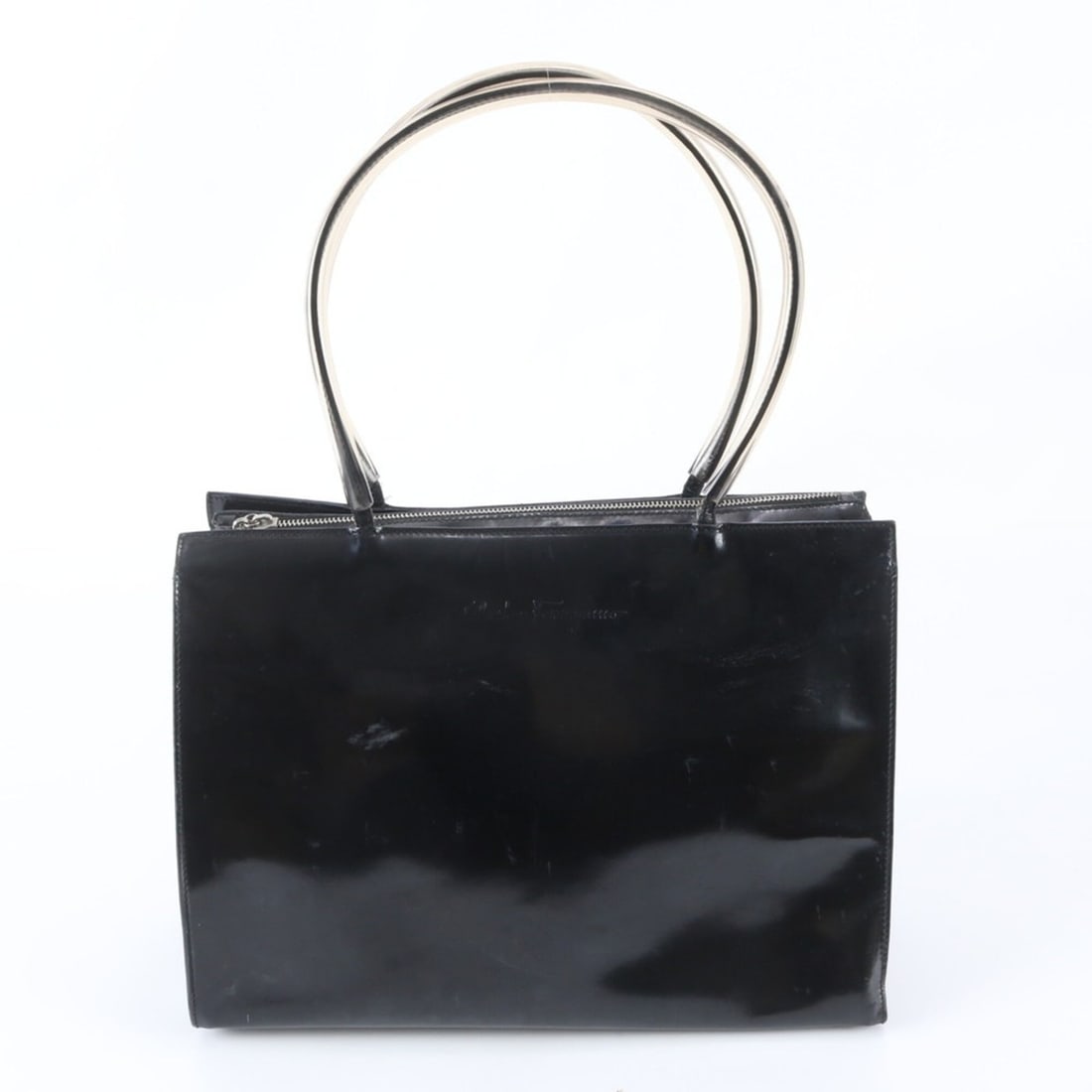 Salvatore Ferragamo Leather Handbag Tote Bag Black Top Handle Women's
