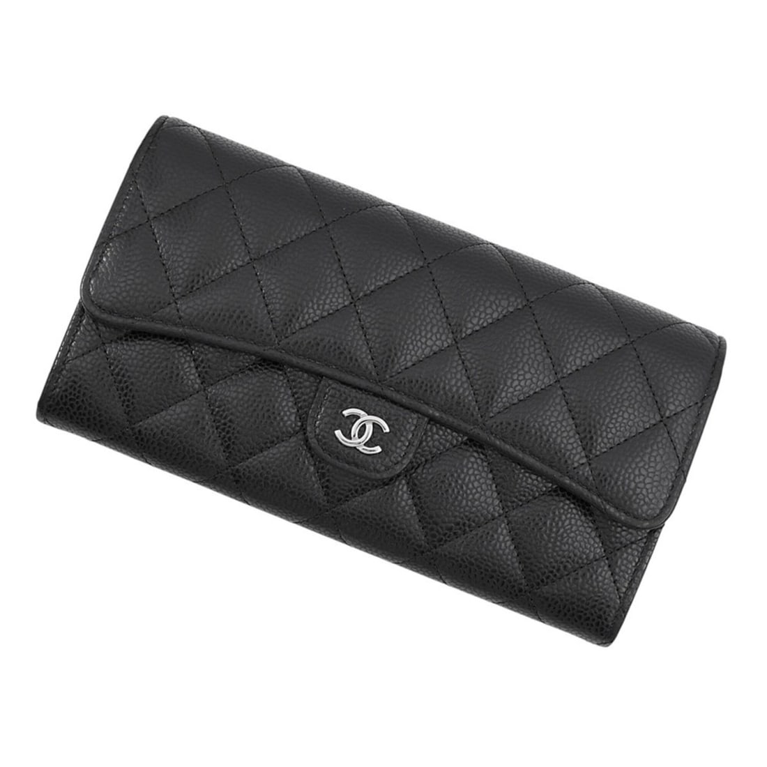 Chanel Classic Long Flap Wallet Matelassé Coco Mark Caviar Skin AP0241 CHANEL Black WALLET (1 of 10)