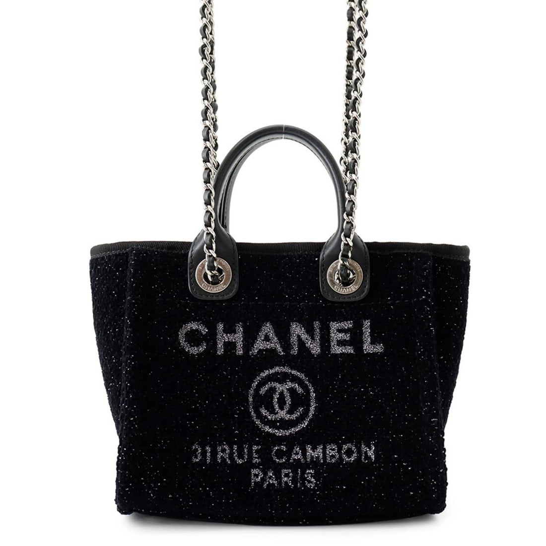 Chanel Deauville Tote Bag, Canvas Leather, CHANEL Handbag, 2-way Shoulder Black, Handbag for Women, (1 of 15)