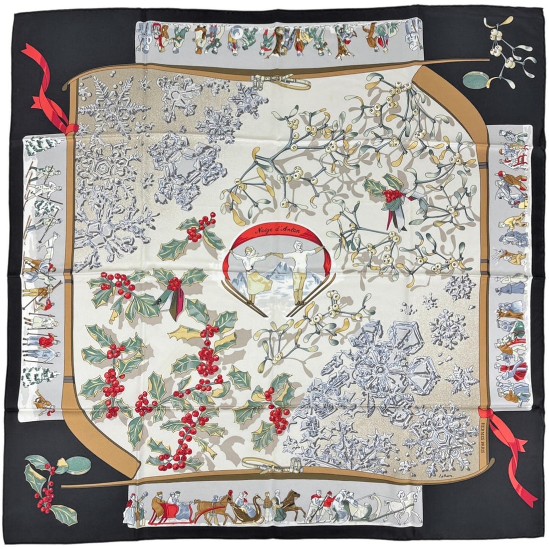 Hermes Carre 90 Neige d'Antan Scarf/Muffler, "Last Year's Snow," Silk, Gray, Black, Multicolor,: --- Catalog ---Category: SizeSize (LxW): 88cm x 89cm / 34.64'' x 35.03''Category: DesignType: ScarfColor: Black, Gray, Multi-colorGender: WomenMaterial: Silk Category: GeneralBrand: Hermes--- Item Lis