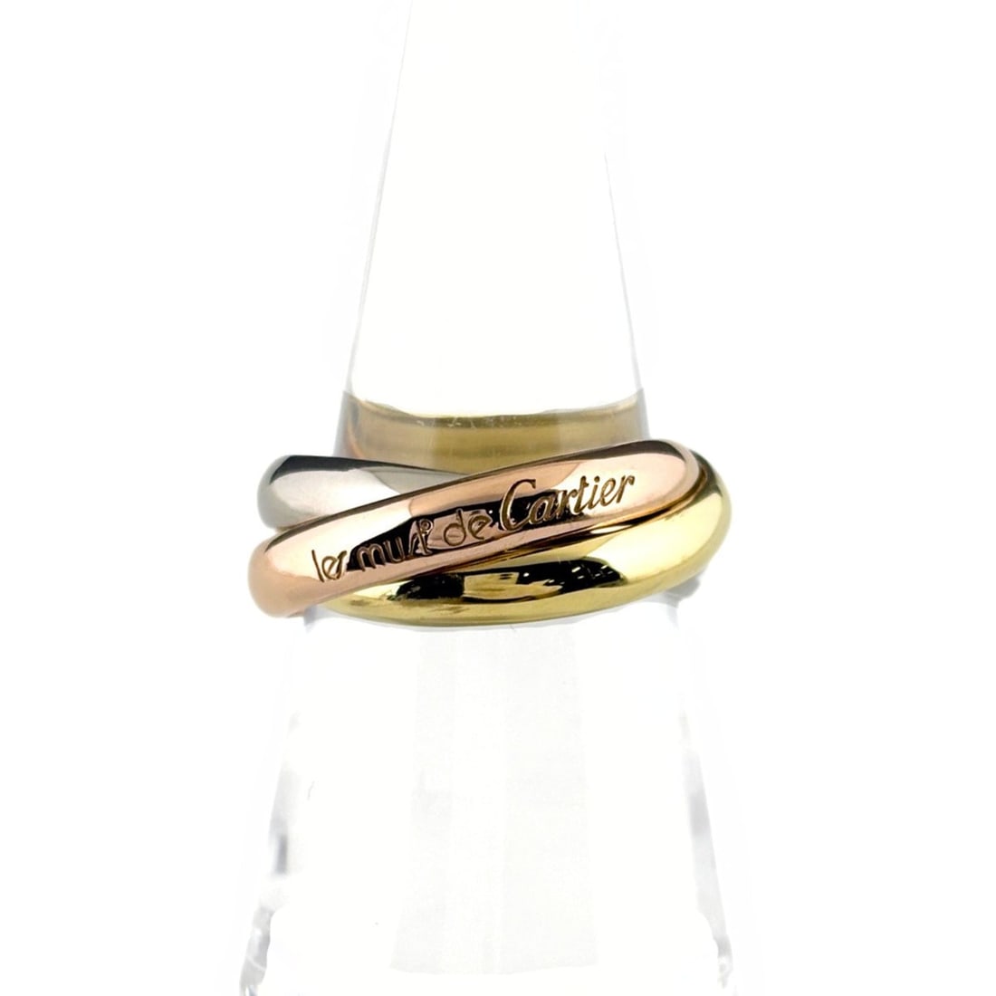 Cartier Trinity ring in yellow gold (YG), pink (PG), and white (WG). Three-color design. 750 gold.: --- Catalog ---Category: SizeUS Size: 6Brand Size: 51Category: DesignType: Band ringGender: WomenMaterial: Pink gold (18K), White gold (18K), Yellow gold (18K)Category: GeneralBrand: Cartier--- Item L