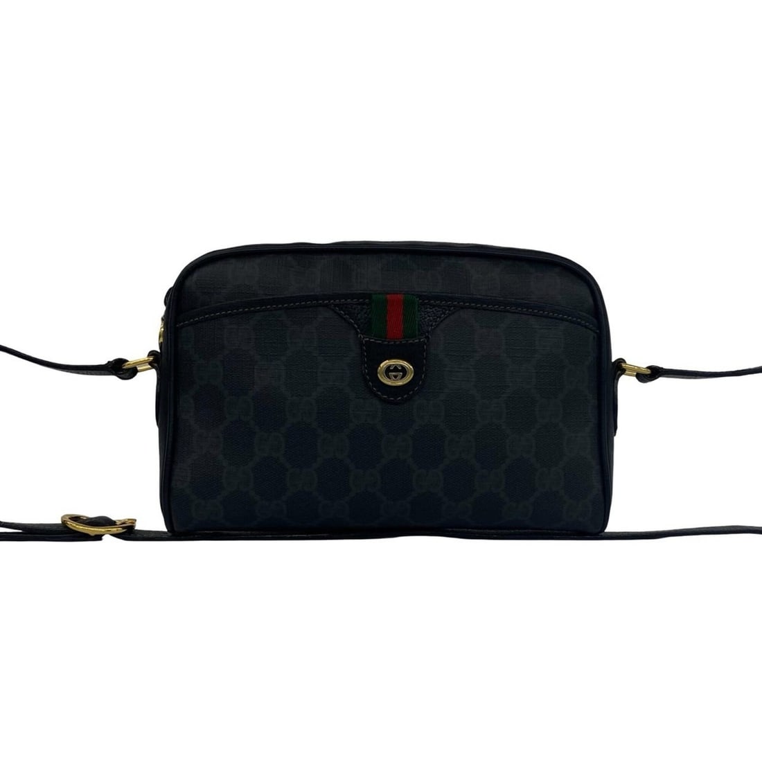GUCCI Old Gucci Sherry Line GG Logo Pattern Leather Mini Shoulder Bag Pouch Black 23659: --- Catalog ---Category: SizeSize (HxWxD): 15cm x 21.5cm x 4cm / 5.9'' x 8.46'' x 1.57''Category: DesignType: Pochette, Shoulder bagColor: Black, Green, Red colorGender: WomenMaterial: Leather , PVC C