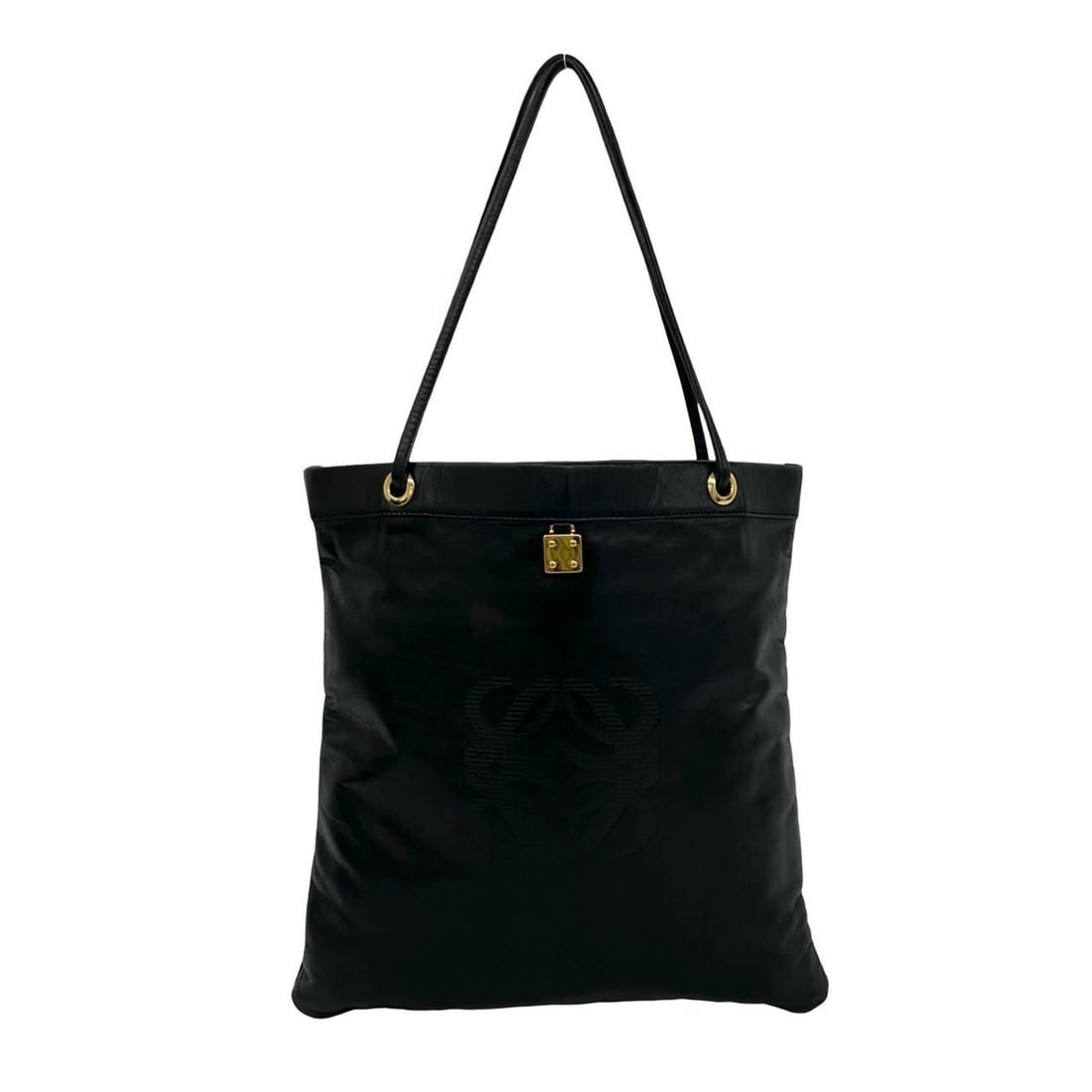LOEWE Vintage Anagram Logo Embossed Nappa Leather Tote Bag/Handbag, Black, 15600: --- Catalog ---Category: SizeSize (HxWxD): 36cm x 33cm / 14.17'' x 12.99''Category: DesignType: Handbag, Tote bagColor: BlackGender: WomenMaterial: Leather Category: GeneralBrand: Loewe--- Item List -