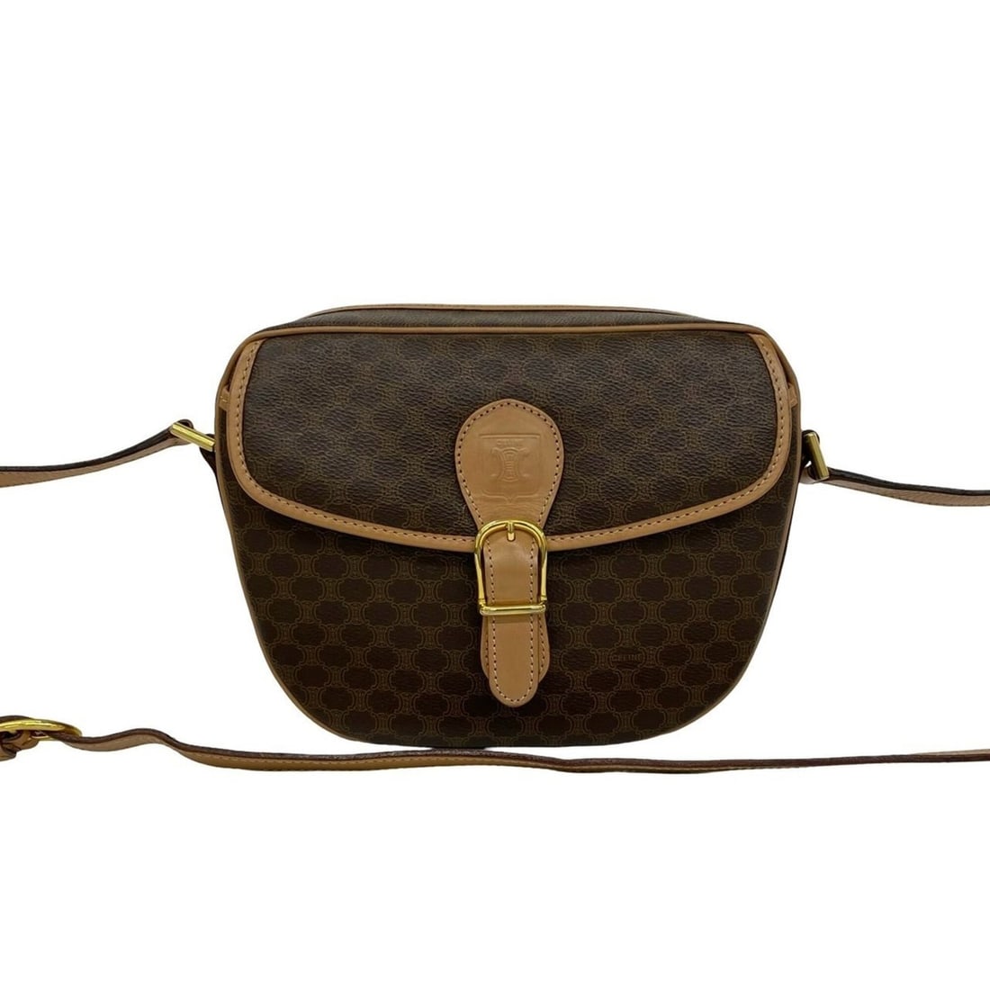 CELINE Vintage Macadam Blazon Pattern Triomphe Leather One Shoulder Bag Pochette Brown 34774: --- Catalog ---Category: SizeSize (HxWxD): 18.5cm x 23cm x 7cm / 7.28'' x 9.05'' x 2.75''Category: DesignType: Pochette, Shoulder bagColor: BrownGender: WomenMaterial: Leather , PVC Category: GeneralB