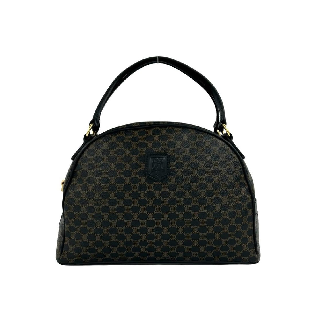 CELINE Vintage Macadam Blazon Triomphe Logo Leather Handbag Mini Boston Bag Black 19895: --- Catalog ---Category: SizeSize (HxWxD): 20cm x 29cm x 10cm / 7.87'' x 11.41'' x 3.93''Category: DesignType: Boston bag, HandbagColor: Black, BrownGender: WomenMaterial: Leather , PVC Category: Gene