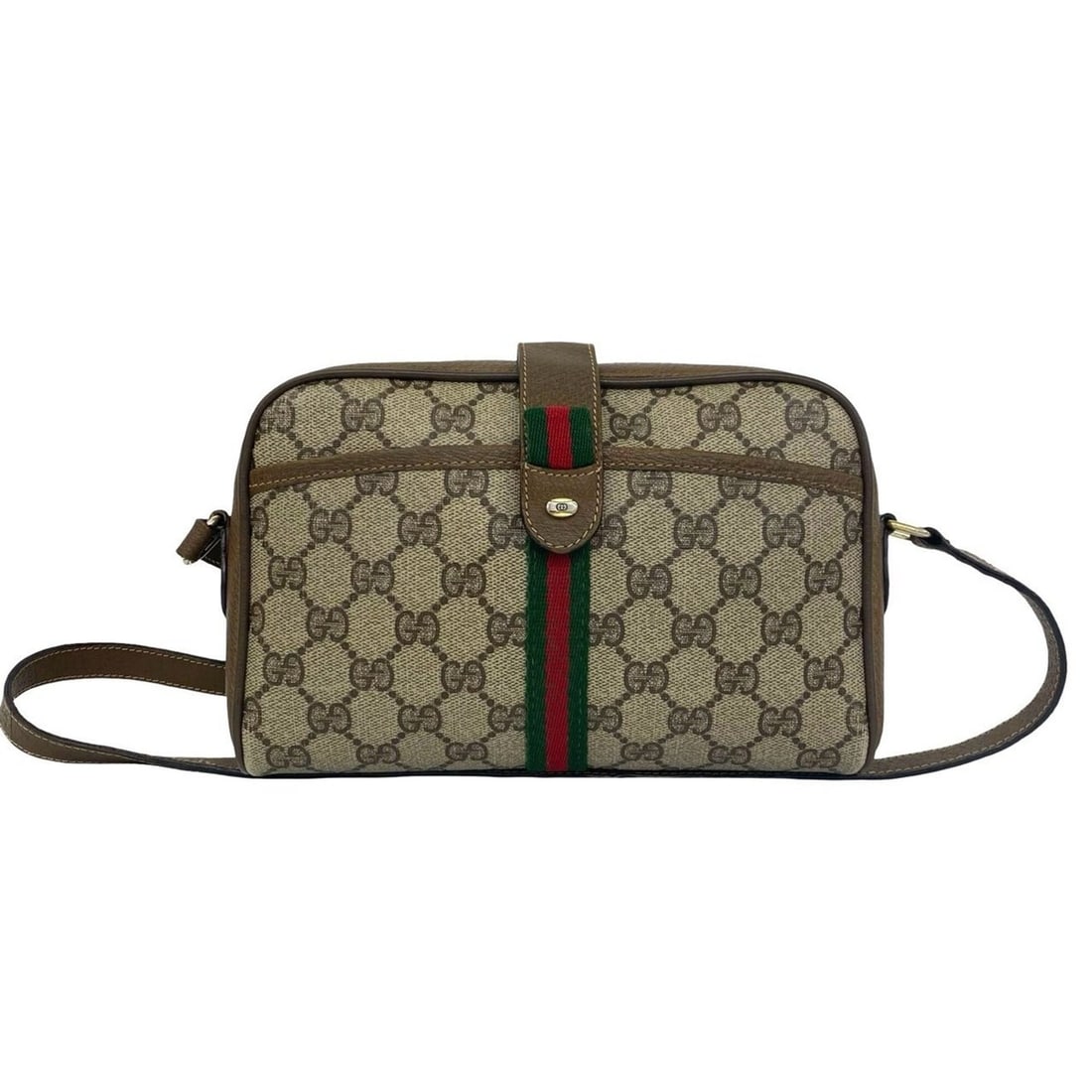 GUCCI Old Gucci Sherry Line GG Logo Pattern Leather Mini Shoulder Bag Pouch Brown 87952: --- Catalog ---Category: SizeSize (HxWxD): 14.5cm x 21.5cm x 4cm / 5.7'' x 8.46'' x 1.57''Category: DesignType: Pochette, Shoulder bagColor: Brown, Green, Red colorGender: WomenMaterial: Leather ,