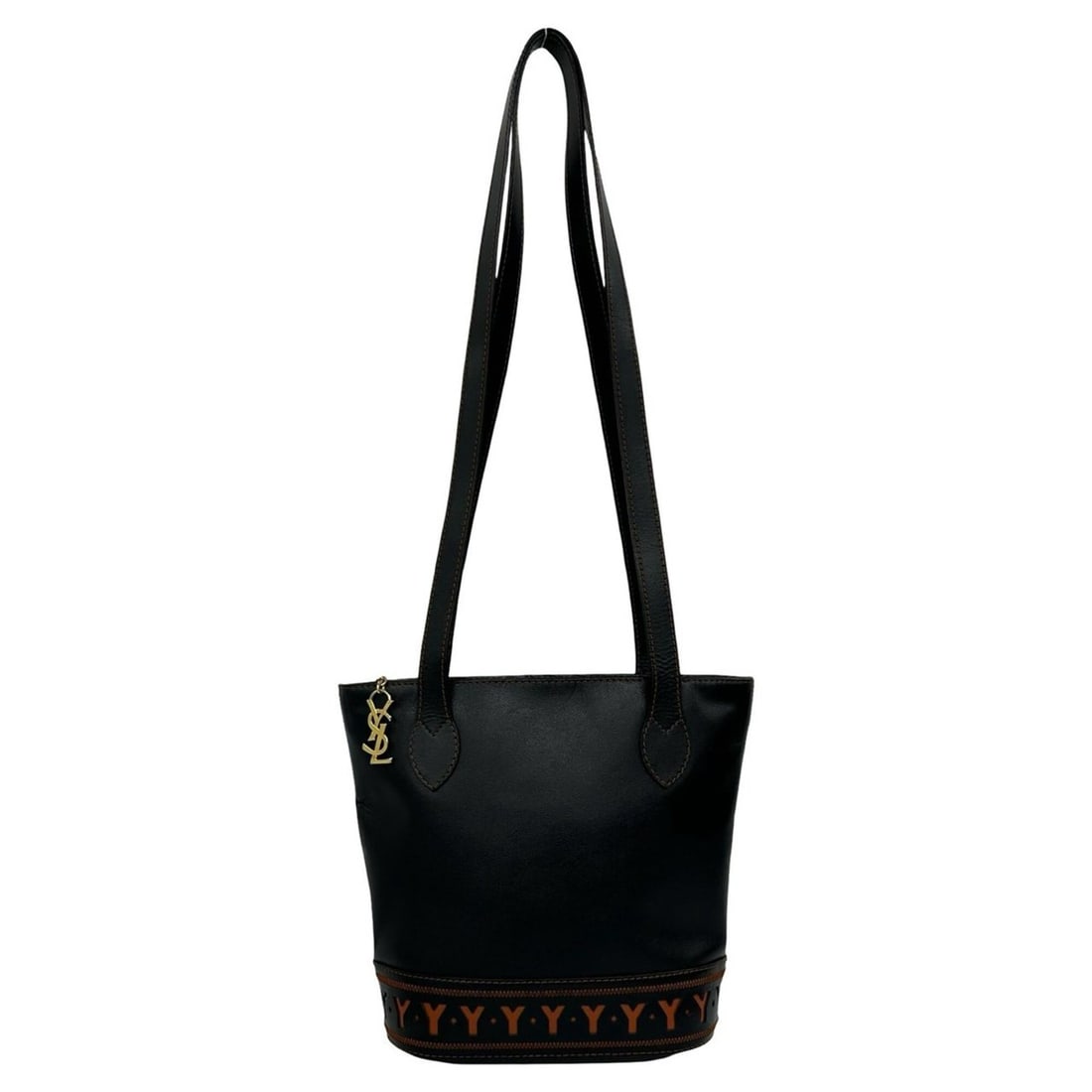 YVES SAINT LAURENT Yves Saint Laurent Cutout YSL Logo Charm Leather Semi-Shoulder Bag Black 35790: --- Catalog ---Category: SizeSize (HxWxD): 23.7cm x 20.5cm x 9.5cm / 9.33'' x 8.07'' x 3.74''Category: DesignType: Shoulder bagColor: Black, OrangeGender: WomenMaterial: Leather Category: