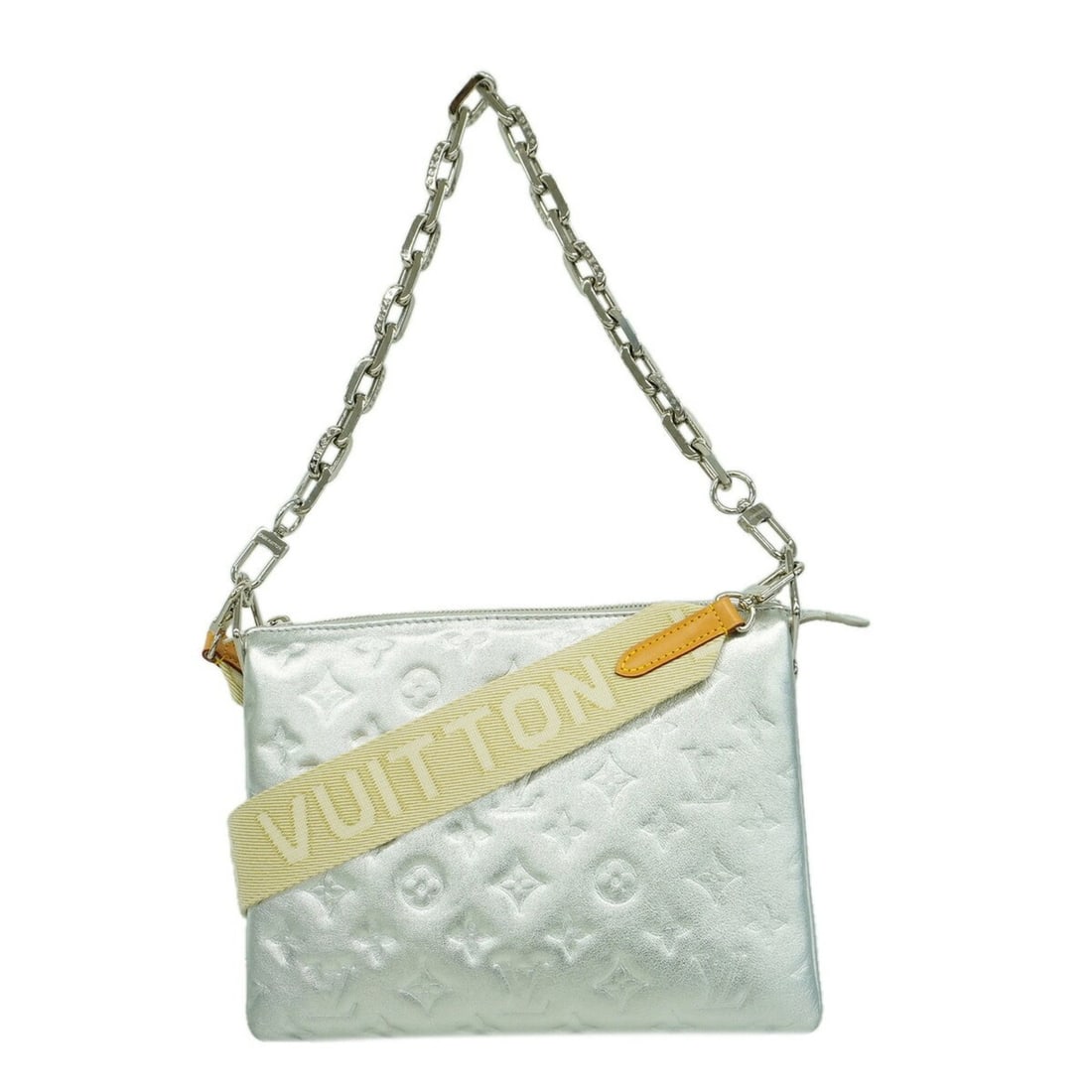 Louis Vuitton Monogram Embossed Coussin PM Handbag M57913 Silver 2-way Bag for Women P3374435: --- Catalog ---Category: SizeSize (HxWxD): 20cm x 26.5cm x 8.5cm / 7.87'' x 10.43'' x 3.34''Category: DesignType: HandbagColor: SilverGender: WomenCategory: GeneralMPN: M57913Brand: Louis Vuitton--- I