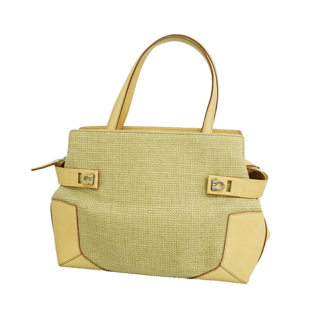 Salvatore Ferragamo Gancini Canvas Handbag, Beige, Women's, P3351148: --- Catalog ---Category: SizeSize (HxWxD): 20cm x 26cm x 12cm / 7.87'' x 10.23'' x 4.72''Category: DesignType: HandbagColor: BeigeGender: WomenMaterial: Canvas Hardware Color: SilverCategory: GeneralB