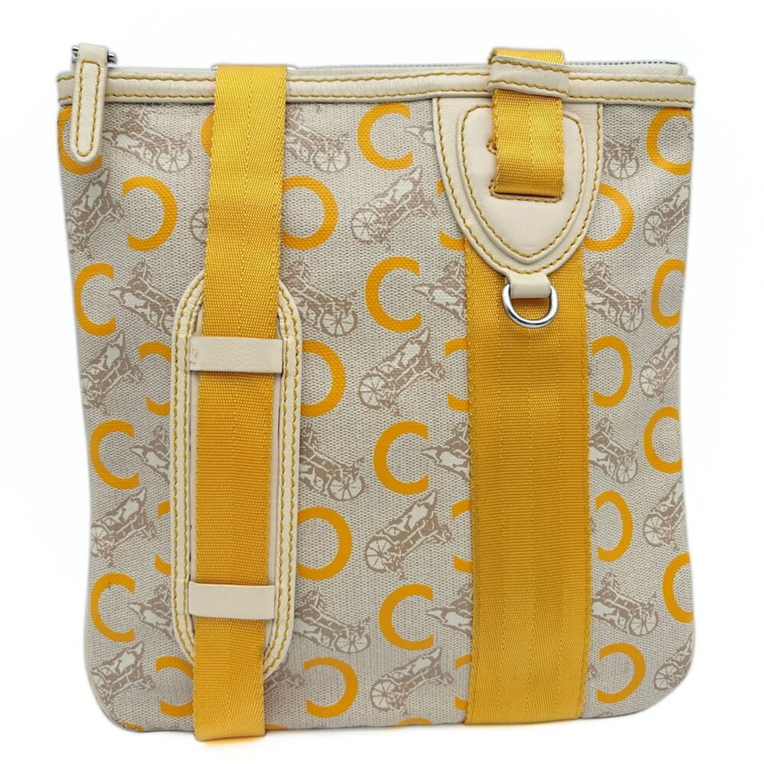 Celine CELINE Bag Shoulder C Macadam Canvas Leather Yellow Beige Carriage Pattern Pouch: --- Catalog ---Category: SizeSize (HxWxD): 27cm x 25cm x 1cm / 10.62'' x 9.84'' x 0.39''Category: DesignType: Pochette, Shoulder bagColor: Beige, YellowGender: WomenMaterial: Canvas , PVC , Leather Ca