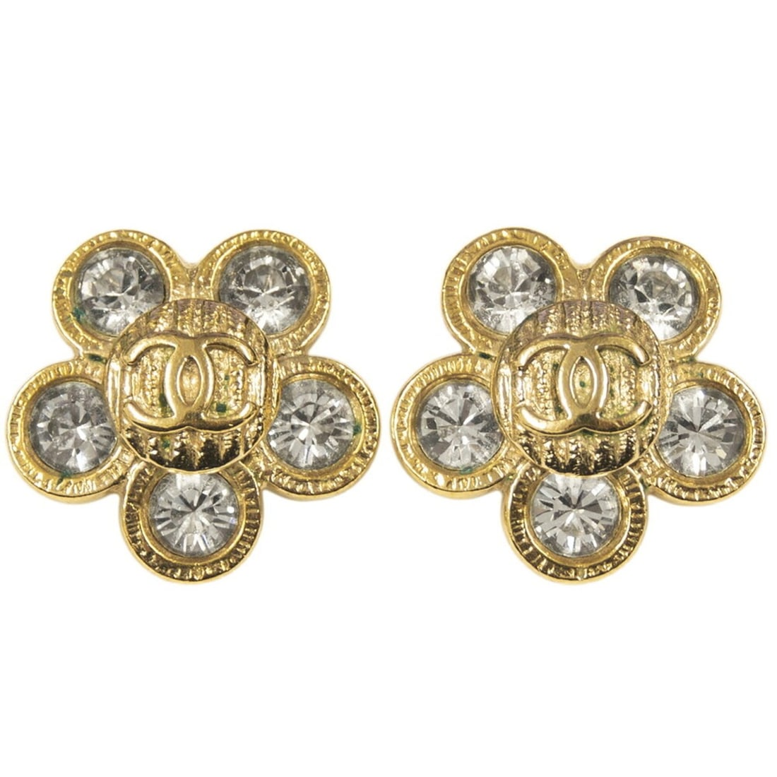 Chanel Coco Mark Flower Earrings, GP Rhinestone, Gold, Clear, Women's.: --- Catalog ---Category: SizeSize (HxWxD): 20.00mm x 20.00mm x 13.00mm / 0.79'' x 0.79'' x 0.51''Category: DesignColor: Clear, GoldGender: WomenMaterial: RhinestoneCategory: GeneralBrand: ChanelCountr