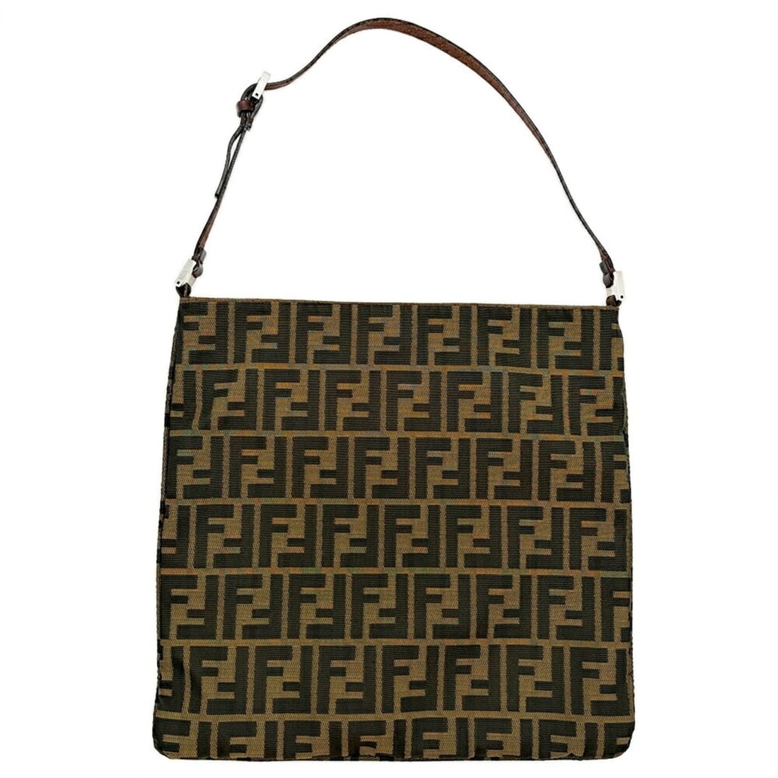 Fendi Zucca Shoulder Bag, Canvas and Leather, Brown/Dark Brown Pattern, Flat Bag: --- Catalog ---Category: SizeSize (HxWxD): 29.5cm x 29.5cm x 1.5cm / 11.61'' x 11.61'' x 0.59''Category: DesignType: Shoulder bagColor: Dark brownGender: WomenMaterial: Canvas , Leather Category: Gene