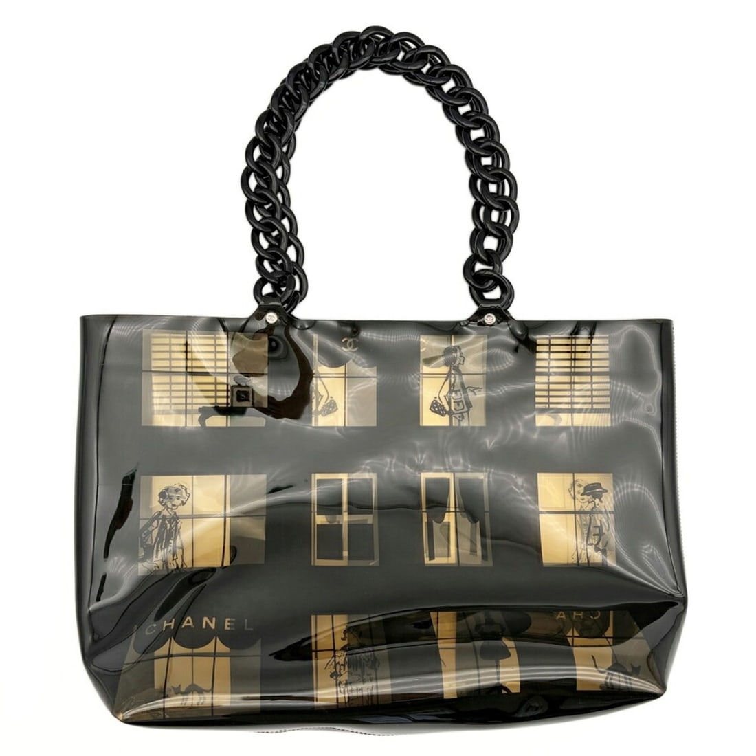 Chanel CHANEL Bag Windows Line Tote Black Clear Vinyl Chain Shoulder Coco Mark: --- Catalog ---Category: SizeSize (HxWxD): 27.5cm x 33cm x 10cm / 10.82'' x 12.99'' x 3.93''Category: DesignType: Tote bagColor: Black, ClearGender: WomenMaterial: Vinyl , Plastic Category: GeneralBra