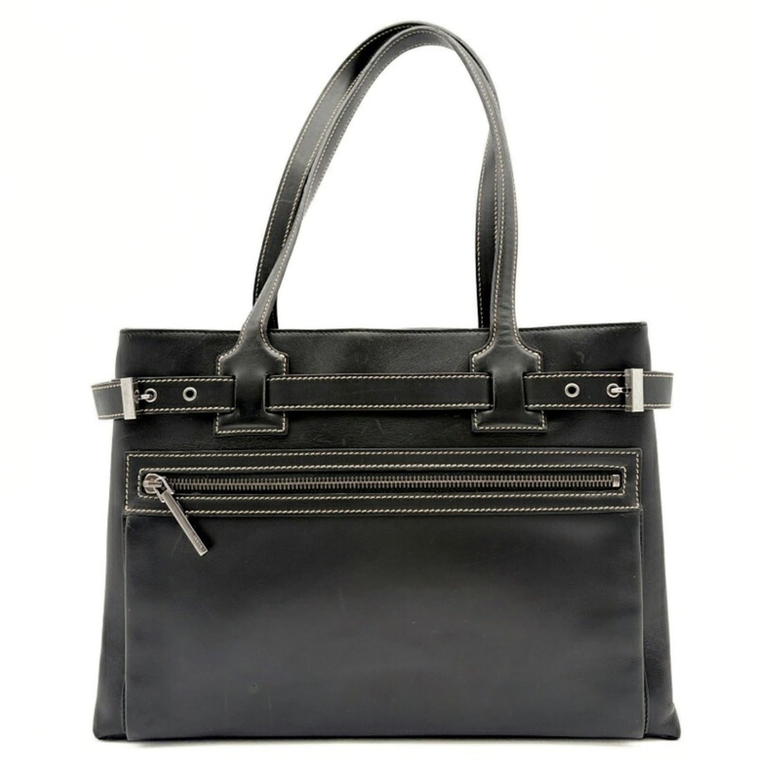 Gucci women's tote bag with white stitching, leather, black.: --- Catalog ---Category: SizeSize (HxWxD): 23cm x 32cm x 8cm / 9.05'' x 12.59'' x 3.14''Category: DesignType: Tote bagColor: BlackGender: WomenMaterial: Leather Category: GeneralMPN: 001-4290Brand: Gu