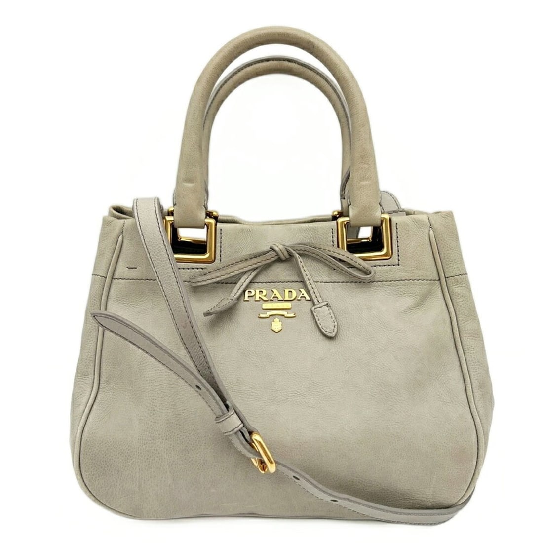 Prada PRADA Shoulder Bag 2-way Handbag Ribbon BN2245 Greige Women's Leather: --- Catalog ---Category: SizeSize (HxWxD): 19cm x 24cm x 13cm / 7.48'' x 9.44'' x 5.11''Category: DesignType: Handbag, Shoulder bagColor: GrayishGender: WomenMaterial: Leather Category: GeneralMPN: BN