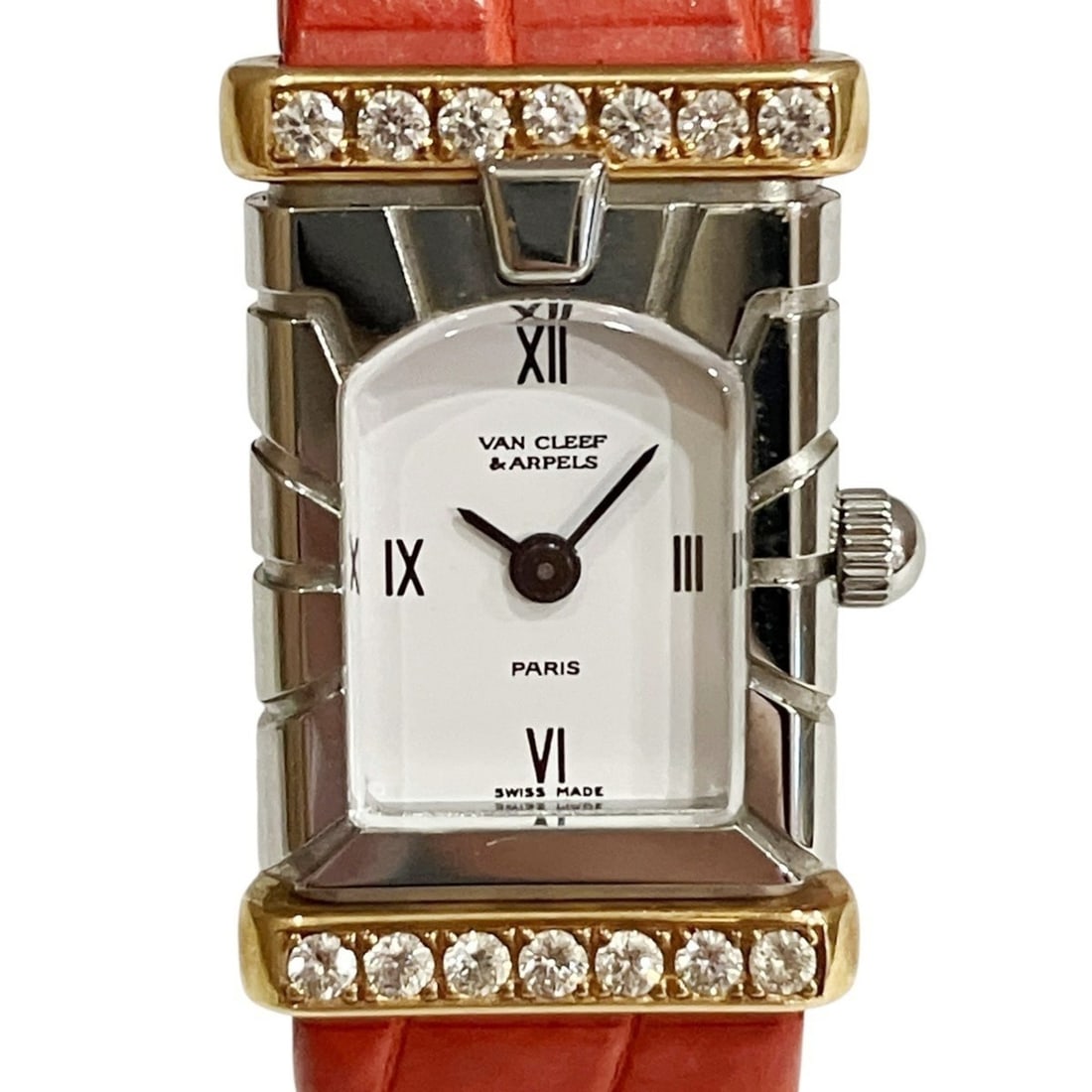 Van Cleef & Arpels Facade Watch, Total Weight 12.9g, Stainless Steel, Genuine Leather Strap, Quartz: --- Catalog ---Category: SizeWrist Size: 10cm - 15cm / 3.93'' - 5.9''Case Diameter: 13.8mm / 0.54''Category: DesignType: WristwatchGender: WomenColor (Dial): WhiteMaterial (Band): LeatherMaterial (Cas