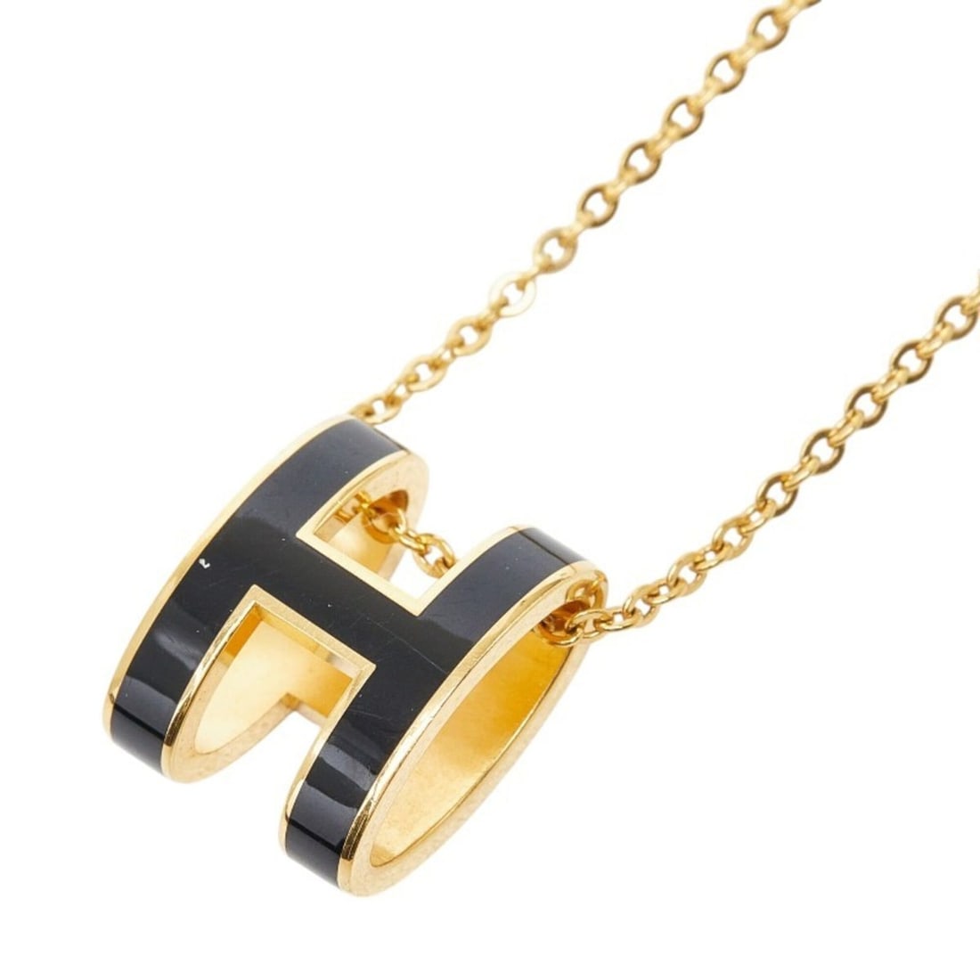 Hermes Pop H Chain Pendant Necklace, Gold and Black Plated, Women's.: --- Catalog ---Category: SizePendant Size: 12.1mm x 16mm / 0.47'' x 0.62''Neck Circumference: 45 cm / 17.71''Category: DesignColor: Black, GoldGender: WomenNecklace Type: Pendant necklaceCategory: Gen
