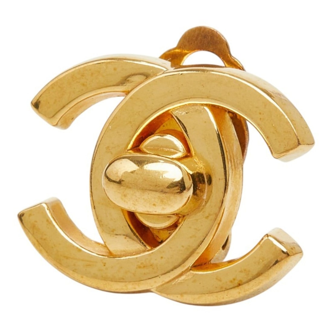 Chanel Coco Mark Turnlock Motif Vintage Earring (Single Only) 95A Gold Plated Women's CHANEL: --- Catalog ---Category: SizeStone Size (HxW): 17.20mm x 21.50mm / 0.68'' x 0.85''Category: DesignColor: GoldGender: WomenCategory: GeneralBrand: Chanel--- Item List ---Section: ConditionRanking: Rank
